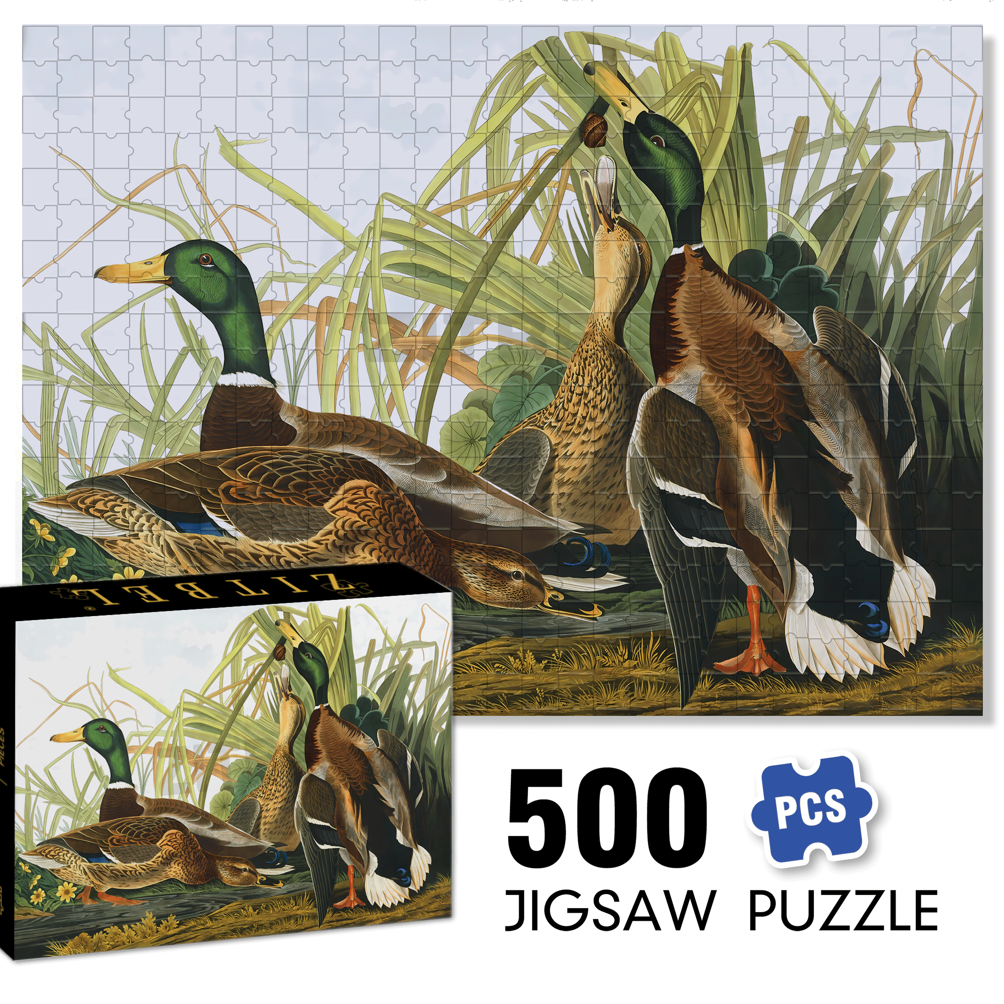 Mallard Ducks 500pcs/1000pcs Jigsaw Puzzle, Scratch-Resistant, Interactive Family Game & Brain-Boosting DIY Decor, Perfect for Halloween, Christmas & New Year Gifts, Family Puzzle Game