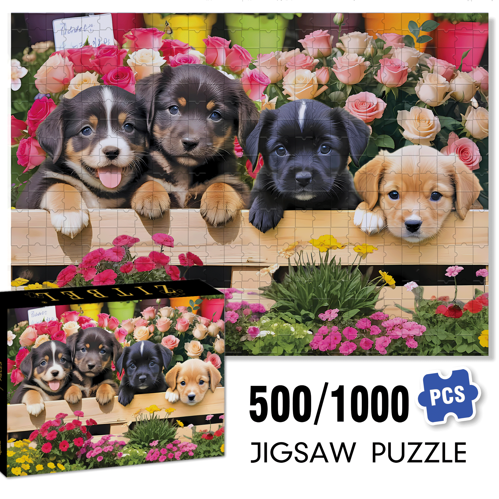 Market Puppies 500pcs/1000pcs Jigsaw Puzzle, Scratch-Resistant, Interactive Family Game & Brain-Boosting DIY Decor, Perfect for Halloween, Christmas & New Year Gifts, Family Puzzle Game