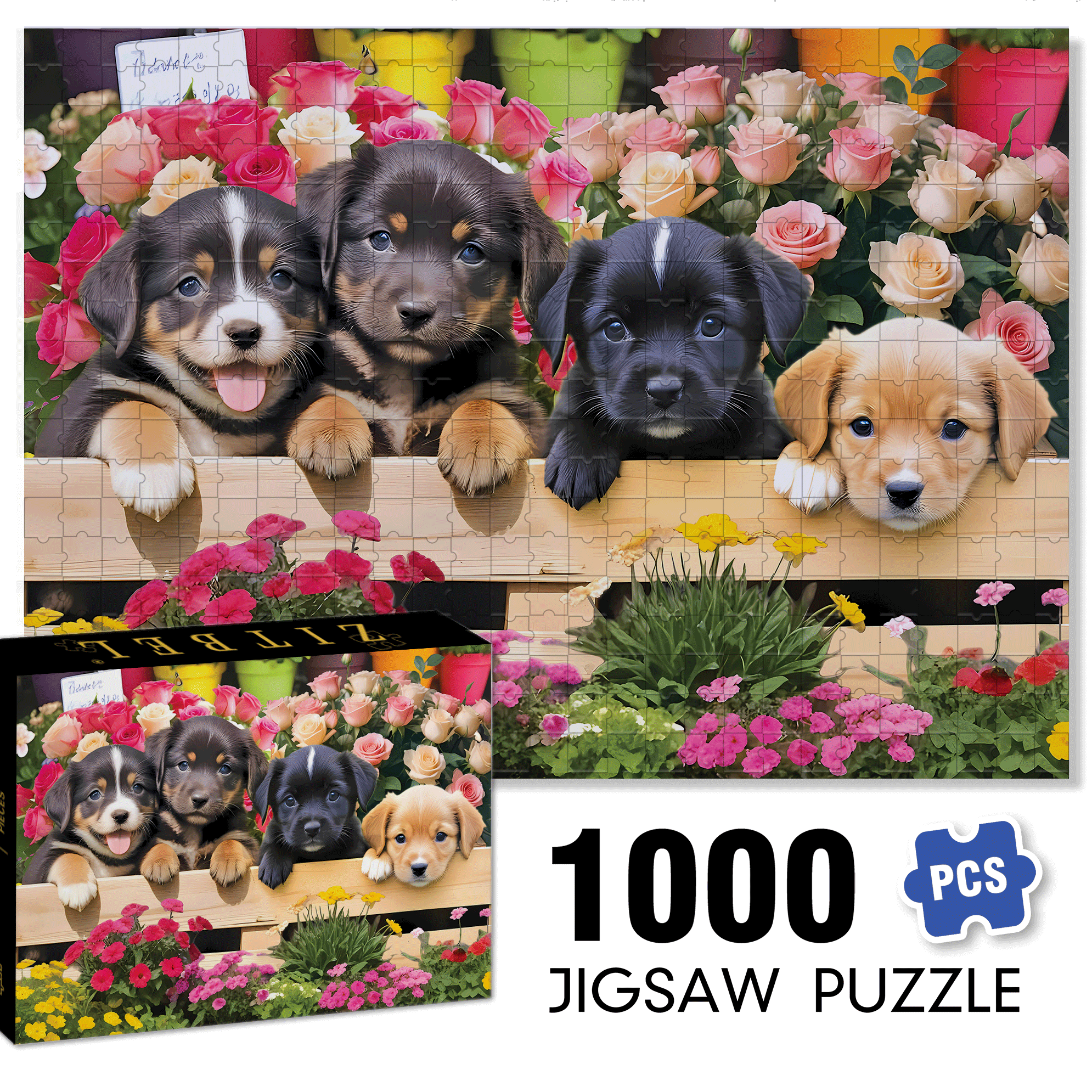 Market Puppies 500pcs/1000pcs Jigsaw Puzzle, Scratch-Resistant, Interactive Family Game & Brain-Boosting DIY Decor, Perfect for Halloween, Christmas & New Year Gifts, Family Puzzle Game