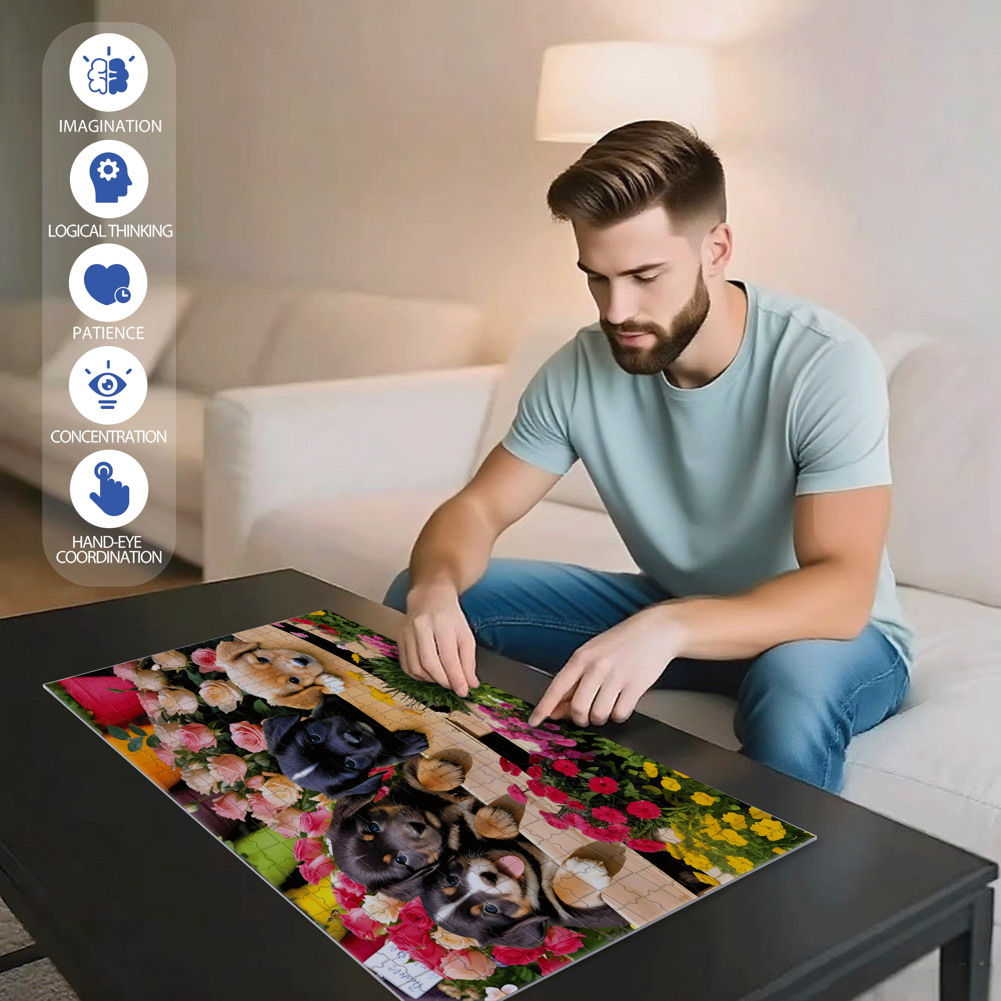 Market Puppies 500pcs/1000pcs Jigsaw Puzzle, Scratch-Resistant, Interactive Family Game & Brain-Boosting DIY Decor, Perfect for Halloween, Christmas & New Year Gifts, Family Puzzle Game