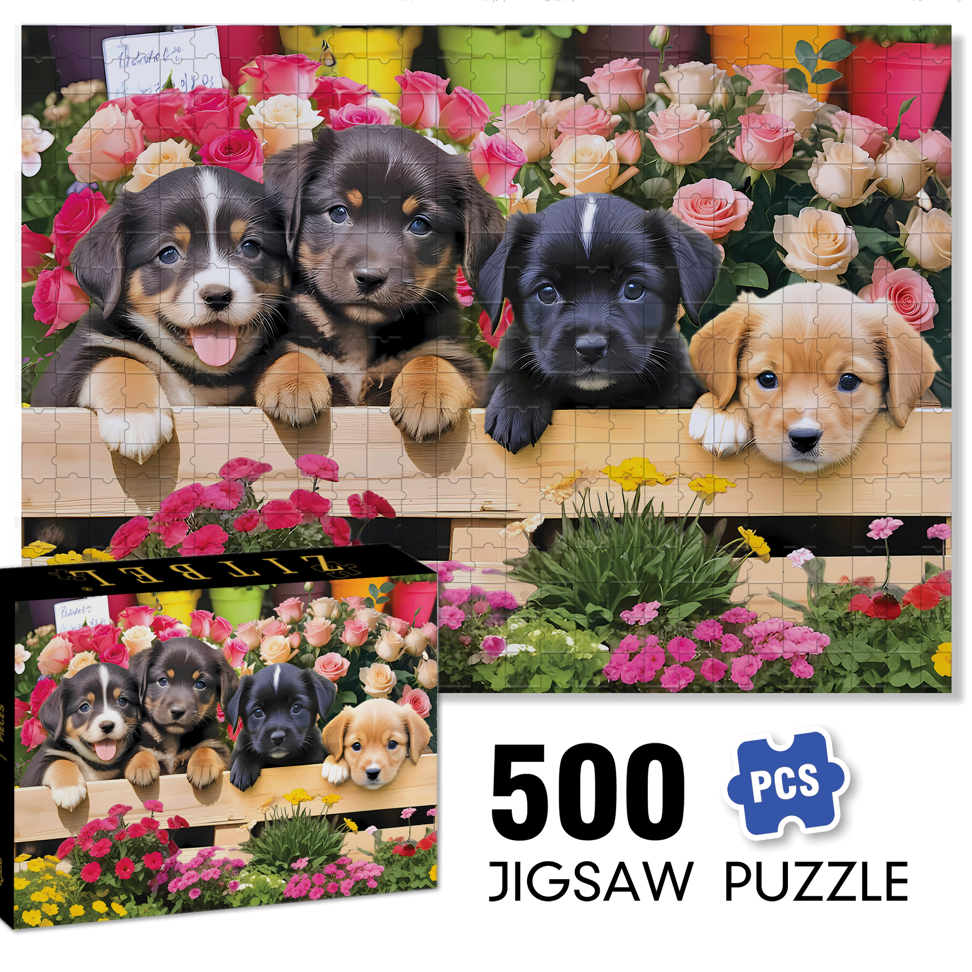 Market Puppies 500pcs/1000pcs Jigsaw Puzzle, Scratch-Resistant, Interactive Family Game & Brain-Boosting DIY Decor, Perfect for Halloween, Christmas & New Year Gifts, Family Puzzle Game