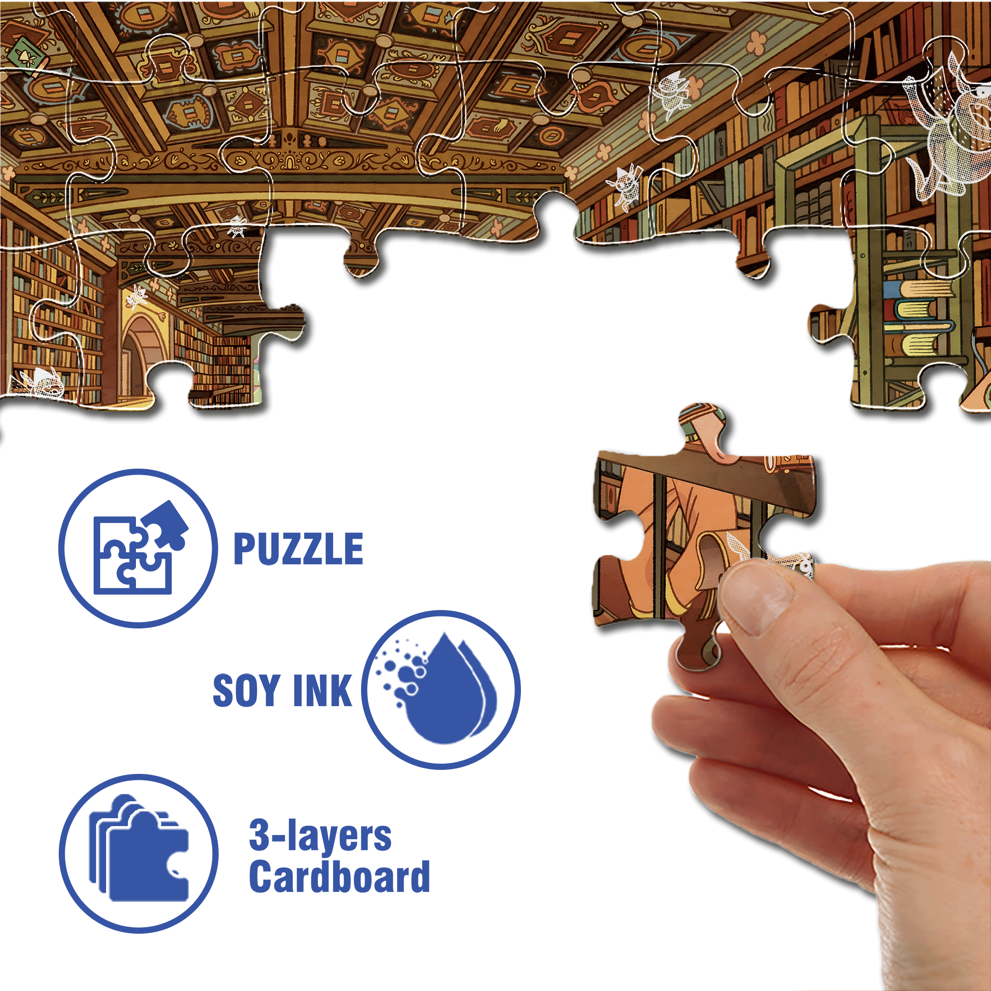 Mischief at the Library 500pcs/1000pcs Jigsaw Puzzle, Scratch-Resistant, Interactive Family Game & Brain-Boosting DIY Decor, Perfect for Halloween, Christmas & New Year Gifts, Family Puzzle Game