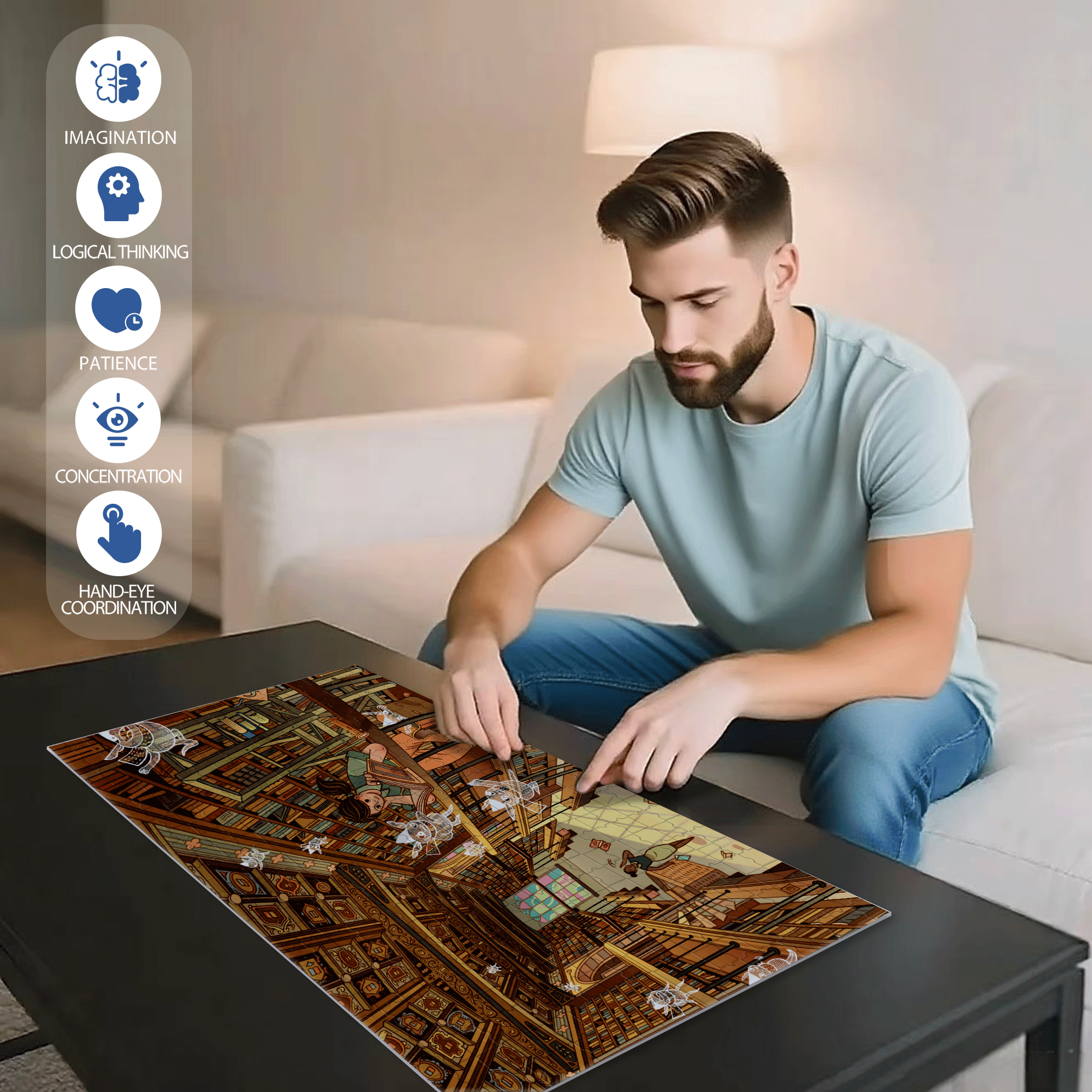Mischief at the Library 500pcs/1000pcs Jigsaw Puzzle, Scratch-Resistant, Interactive Family Game & Brain-Boosting DIY Decor, Perfect for Halloween, Christmas & New Year Gifts, Family Puzzle Game