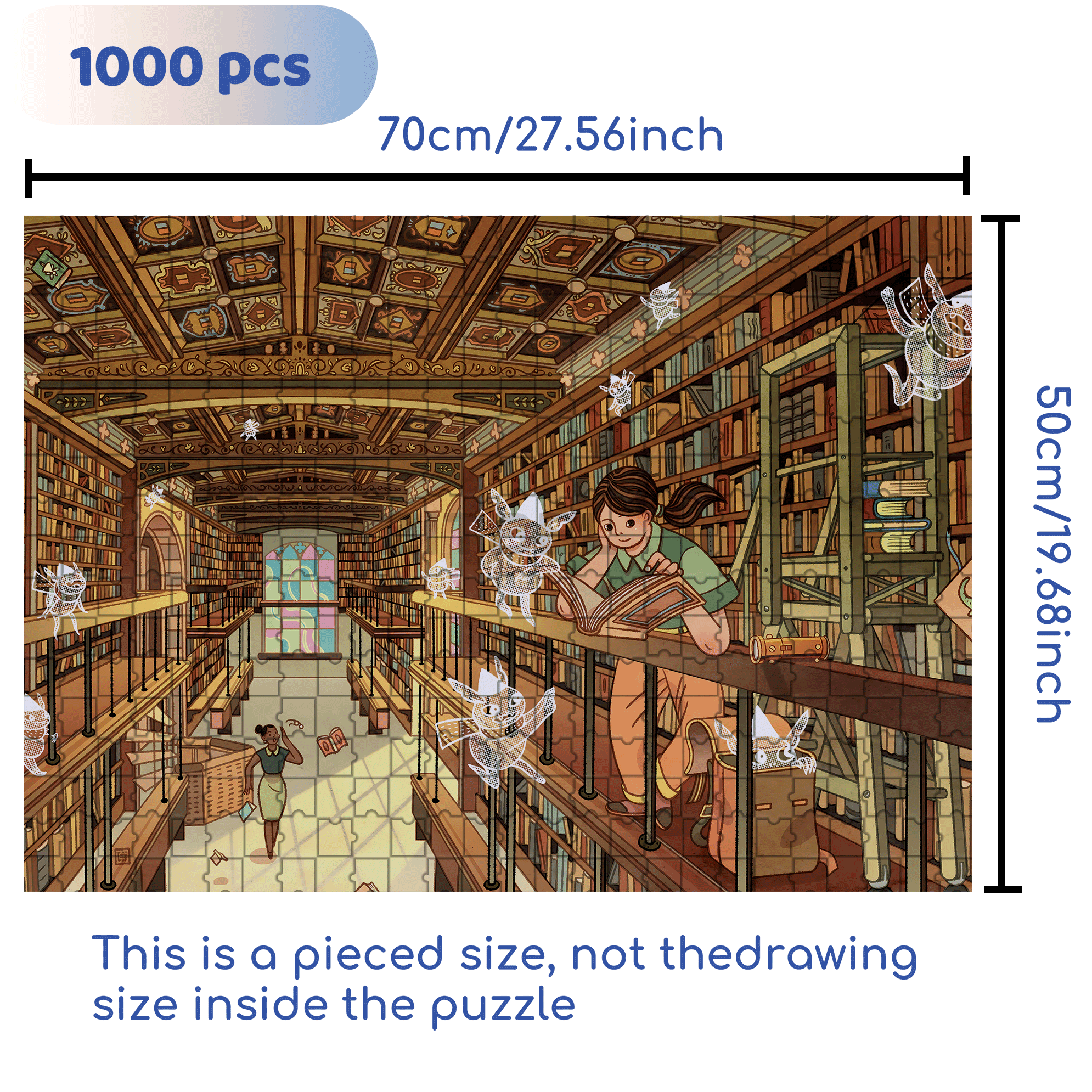 Mischief at the Library 500pcs/1000pcs Jigsaw Puzzle, Scratch-Resistant, Interactive Family Game & Brain-Boosting DIY Decor, Perfect for Halloween, Christmas & New Year Gifts, Family Puzzle Game