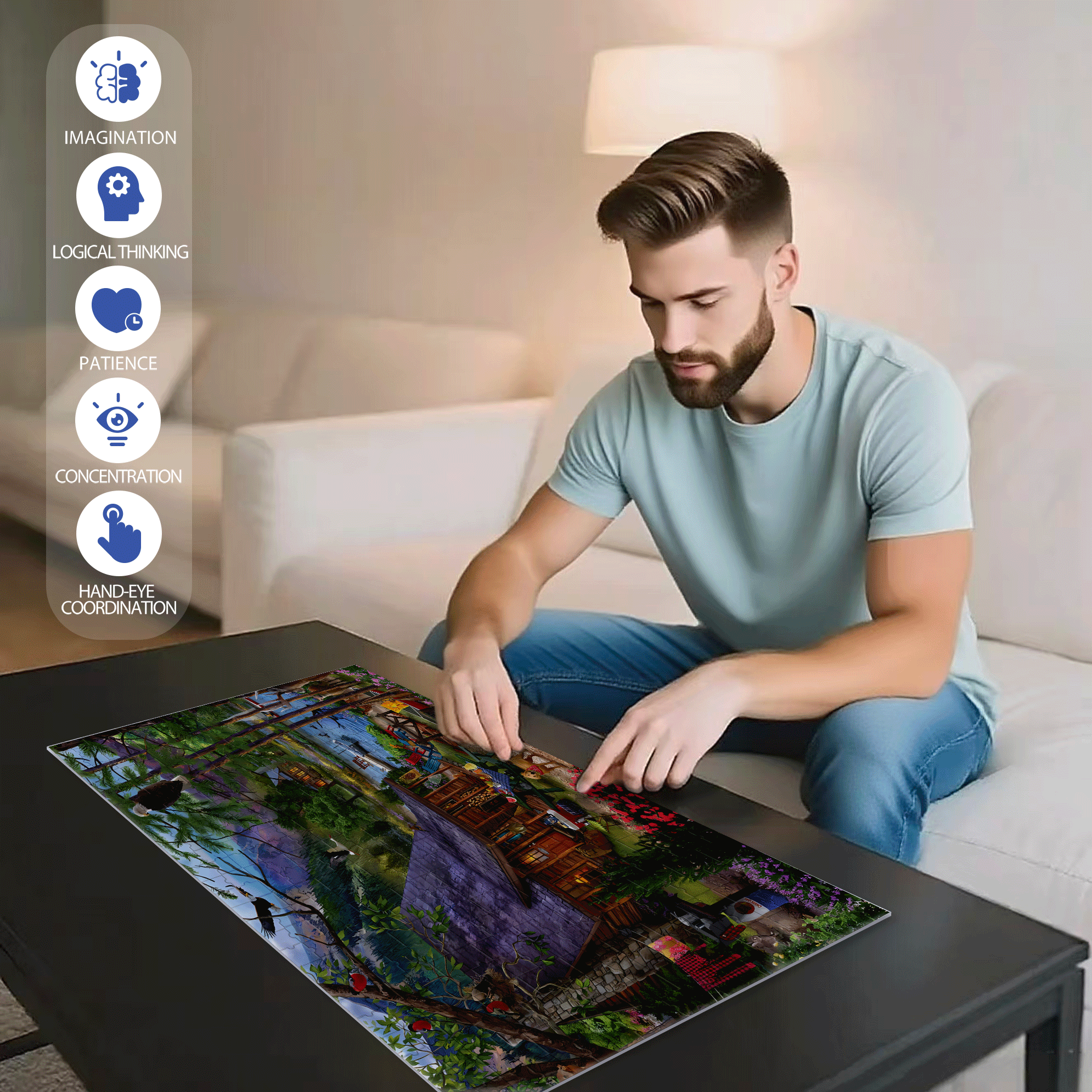 Our Summer Place 500pcs/1000pcs Jigsaw Puzzle, Scratch-Resistant, Interactive Family Game & Brain-Boosting DIY Decor, Perfect for Halloween, Christmas & New Year Gifts, Family Puzzle Game