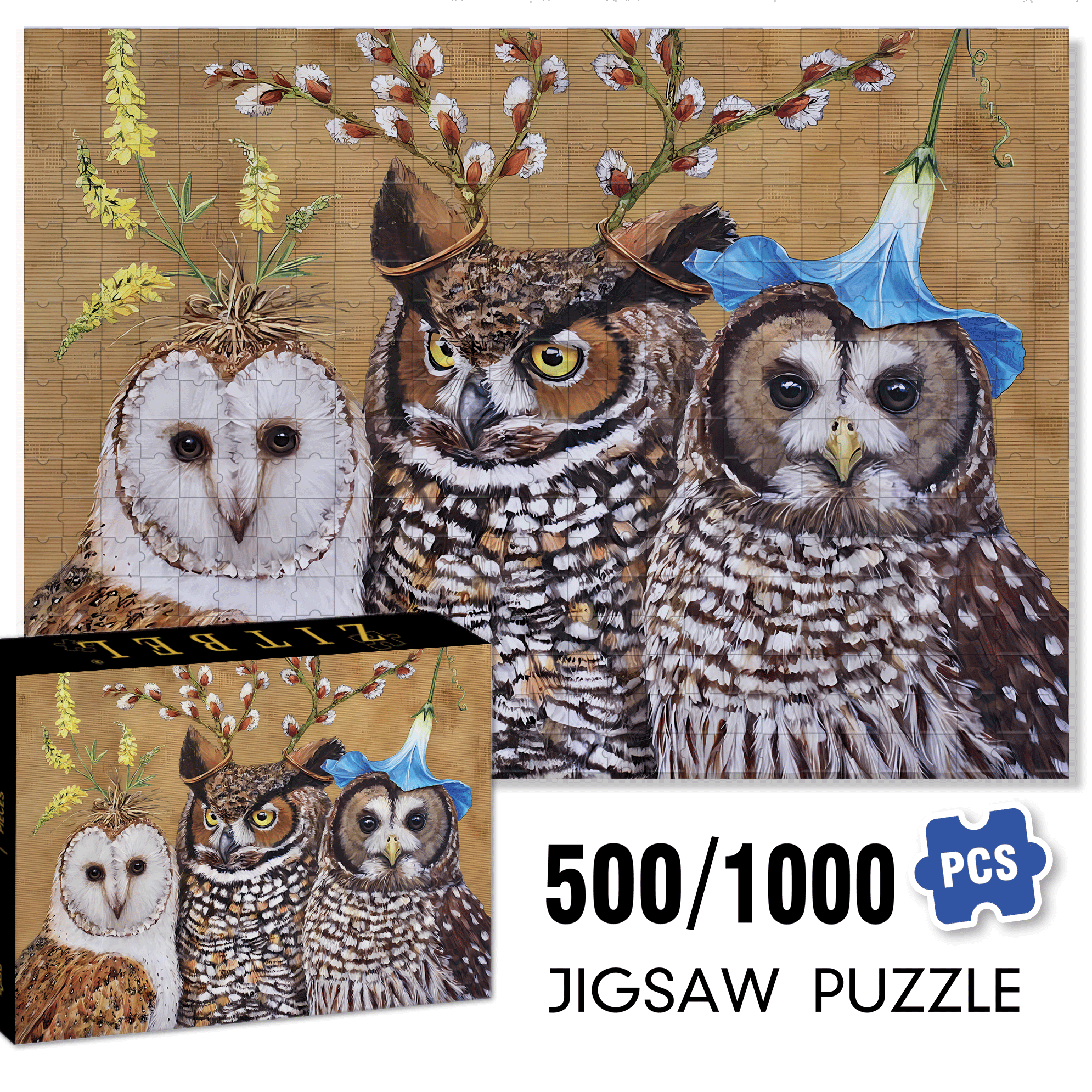 Owl Family 500pcs/1000pcs Jigsaw Puzzle, Scratch-Resistant, Interactive Family Game & Brain-Boosting DIY Decor, Perfect for Halloween, Christmas & New Year Gifts, Family Puzzle Game
