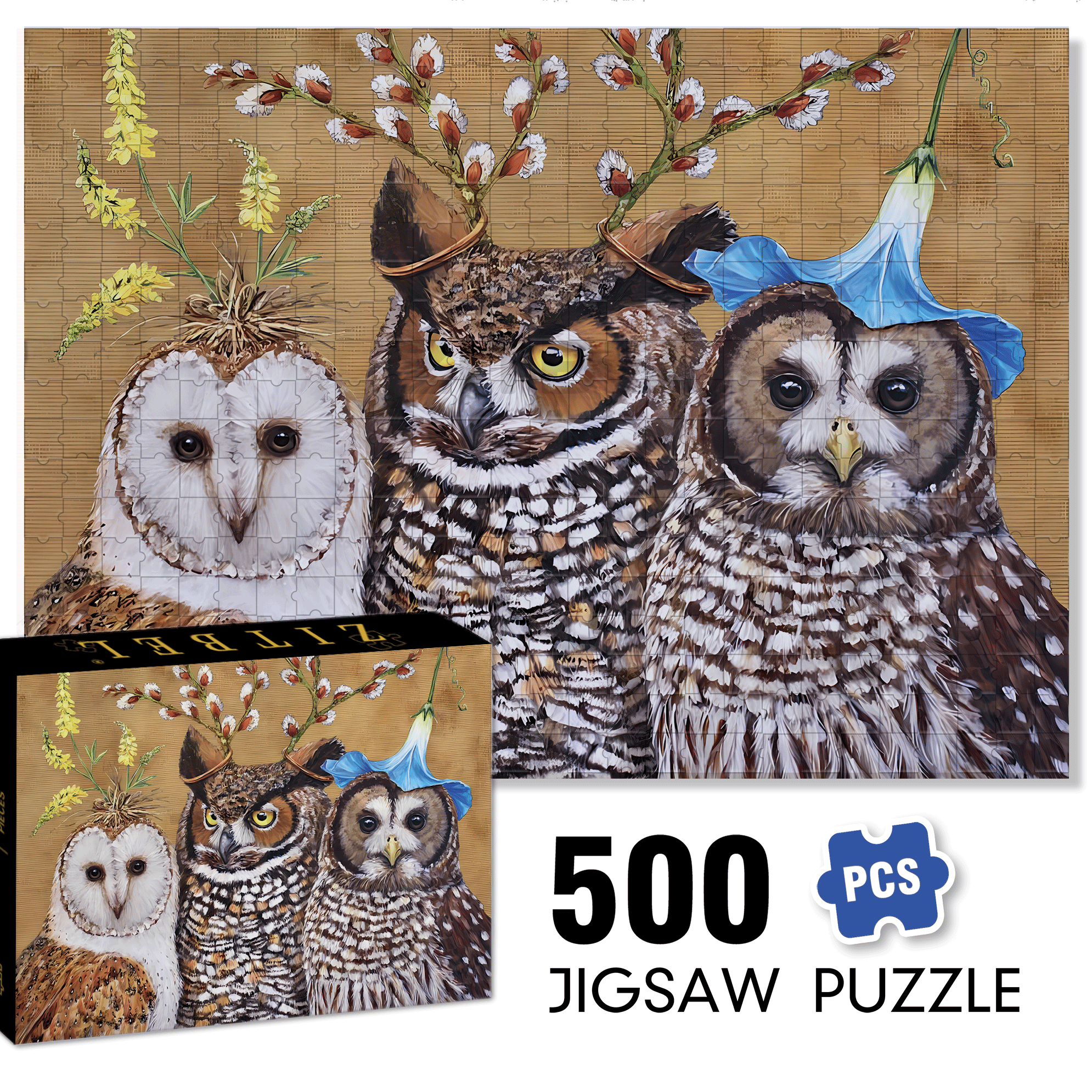 Owl Family 500pcs/1000pcs Jigsaw Puzzle, Scratch-Resistant, Interactive Family Game & Brain-Boosting DIY Decor, Perfect for Halloween, Christmas & New Year Gifts, Family Puzzle Game