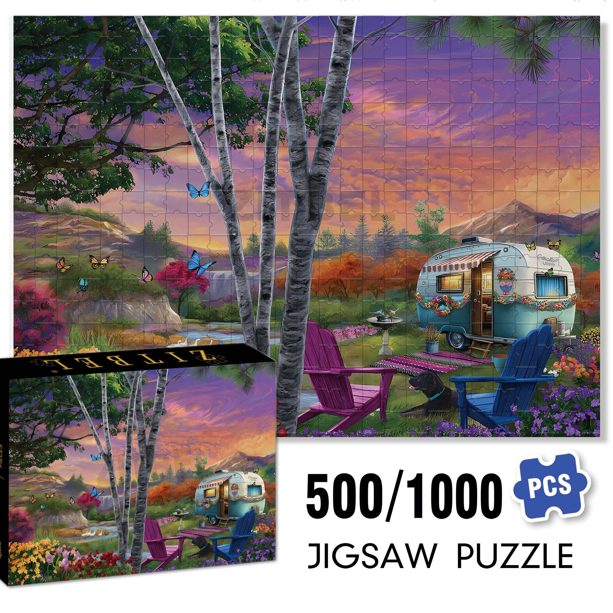 Parked In Paradise 500pcs/1000pcs Jigsaw Puzzle, Scratch-Resistant, Interactive Family Game & Brain-Boosting DIY Decor, Perfect for Halloween, Christmas & New Year Gifts, Family Puzzle Game