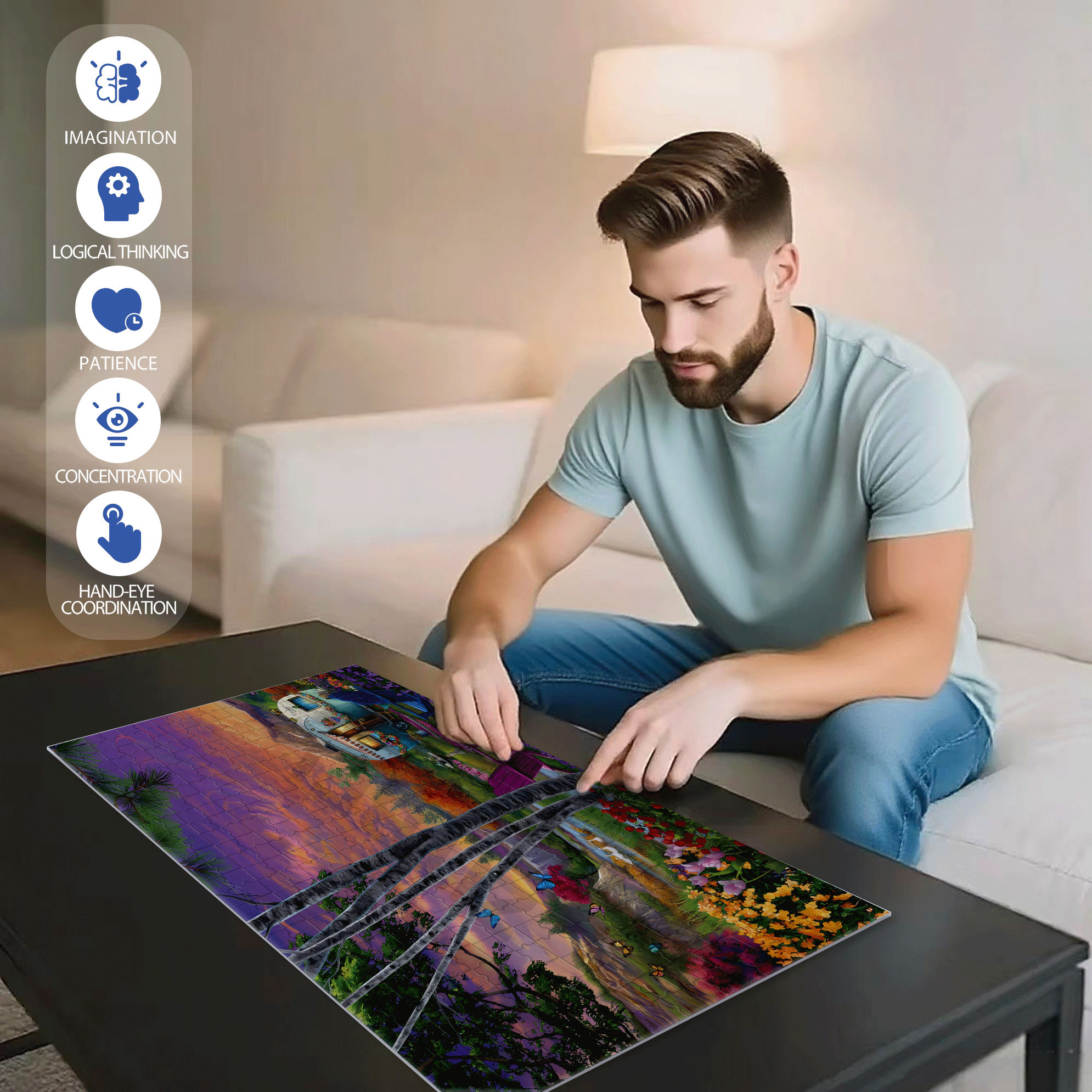Parked In Paradise 500pcs/1000pcs Jigsaw Puzzle, Scratch-Resistant, Interactive Family Game & Brain-Boosting DIY Decor, Perfect for Halloween, Christmas & New Year Gifts, Family Puzzle Game