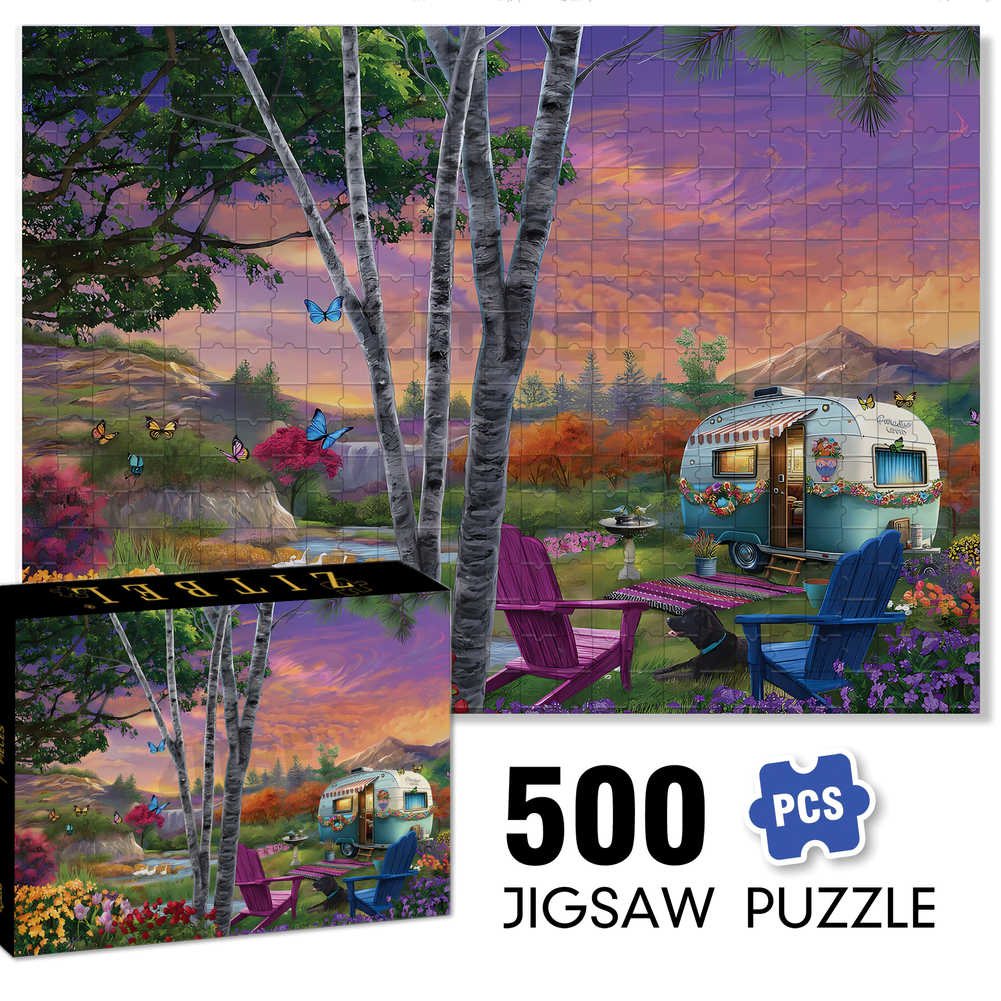 Parked In Paradise 500pcs/1000pcs Jigsaw Puzzle, Scratch-Resistant, Interactive Family Game & Brain-Boosting DIY Decor, Perfect for Halloween, Christmas & New Year Gifts, Family Puzzle Game