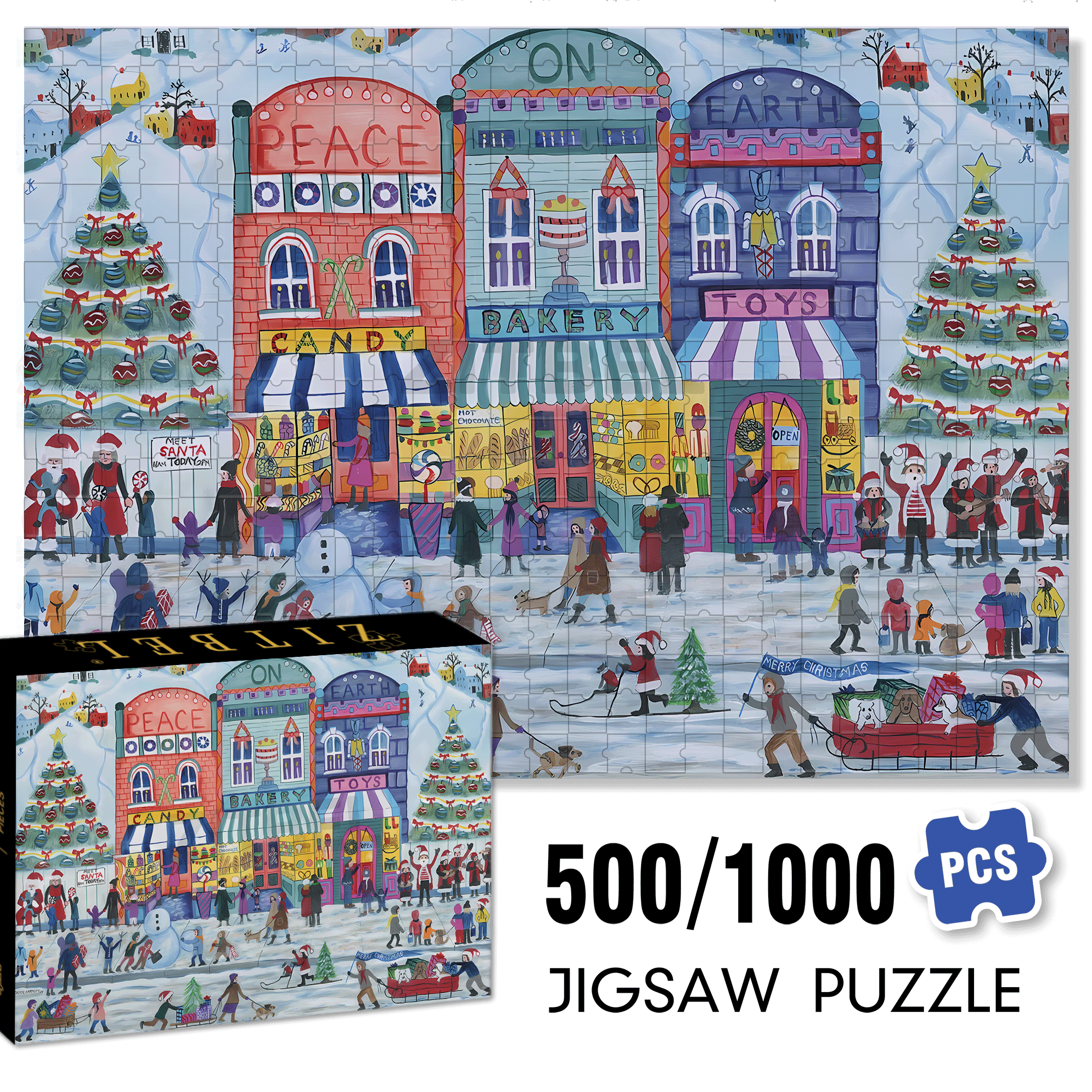 Peace On Earth Christmas Village 500pcs/1000pcs Jigsaw Puzzle, Scratch-Resistant, Interactive Family Game & Brain-Boosting DIY Decor, Perfect for Halloween, Christmas & New Year Gifts, Family Puzzle Game