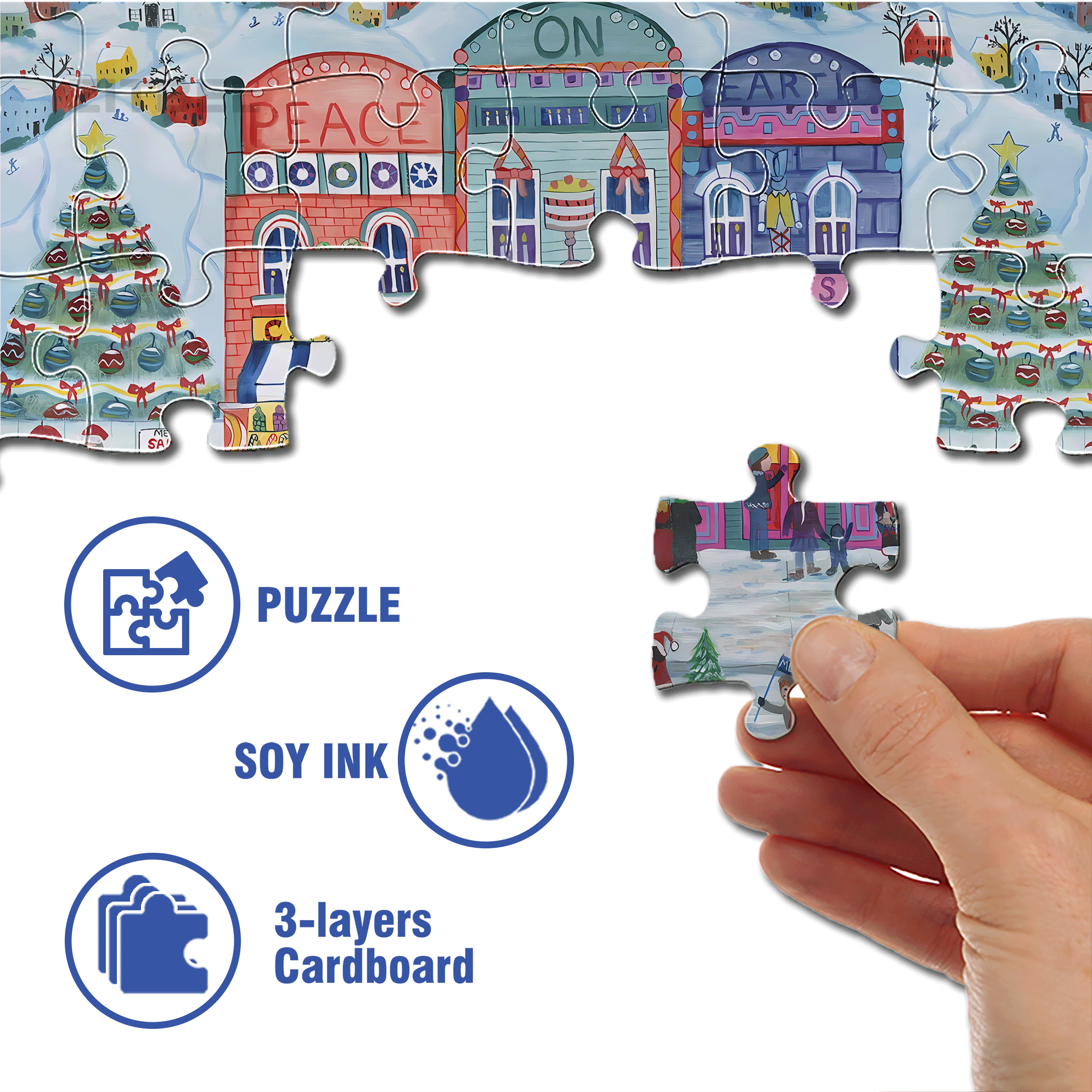 Peace On Earth Christmas Village 500pcs/1000pcs Jigsaw Puzzle, Scratch-Resistant, Interactive Family Game & Brain-Boosting DIY Decor, Perfect for Halloween, Christmas & New Year Gifts, Family Puzzle Game