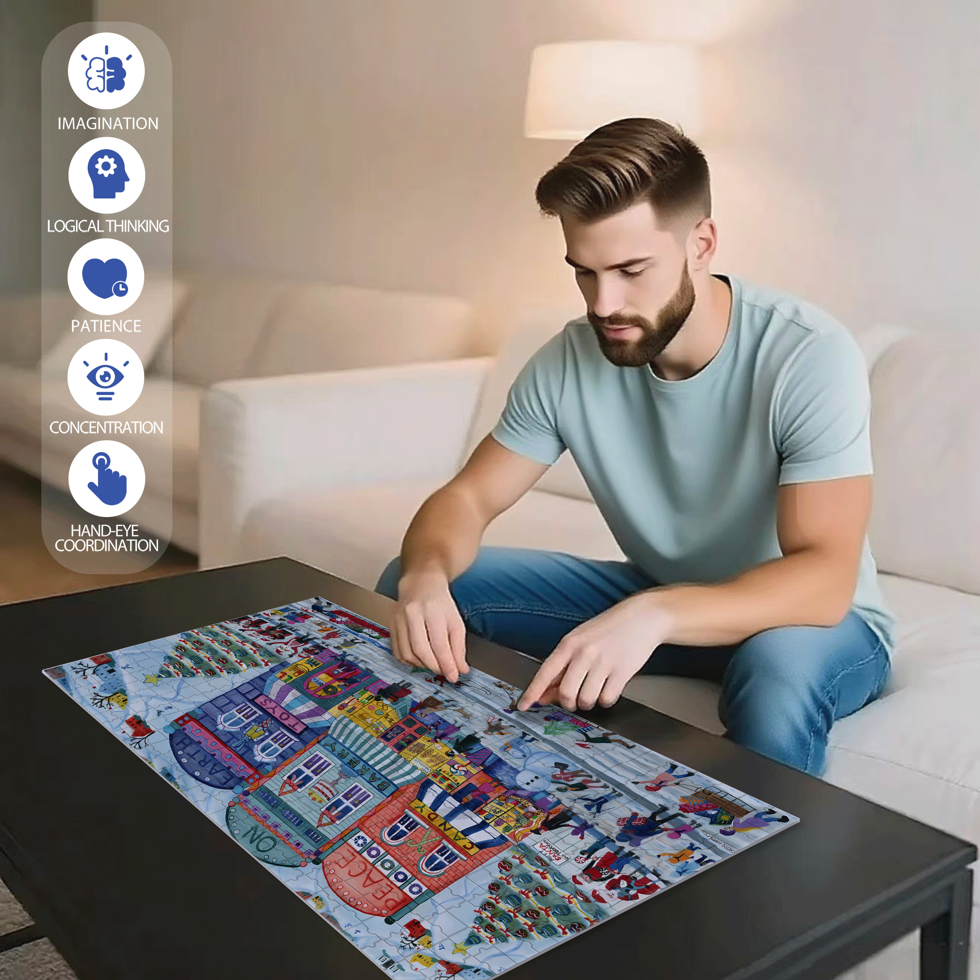 Peace On Earth Christmas Village 500pcs/1000pcs Jigsaw Puzzle, Scratch-Resistant, Interactive Family Game & Brain-Boosting DIY Decor, Perfect for Halloween, Christmas & New Year Gifts, Family Puzzle Game