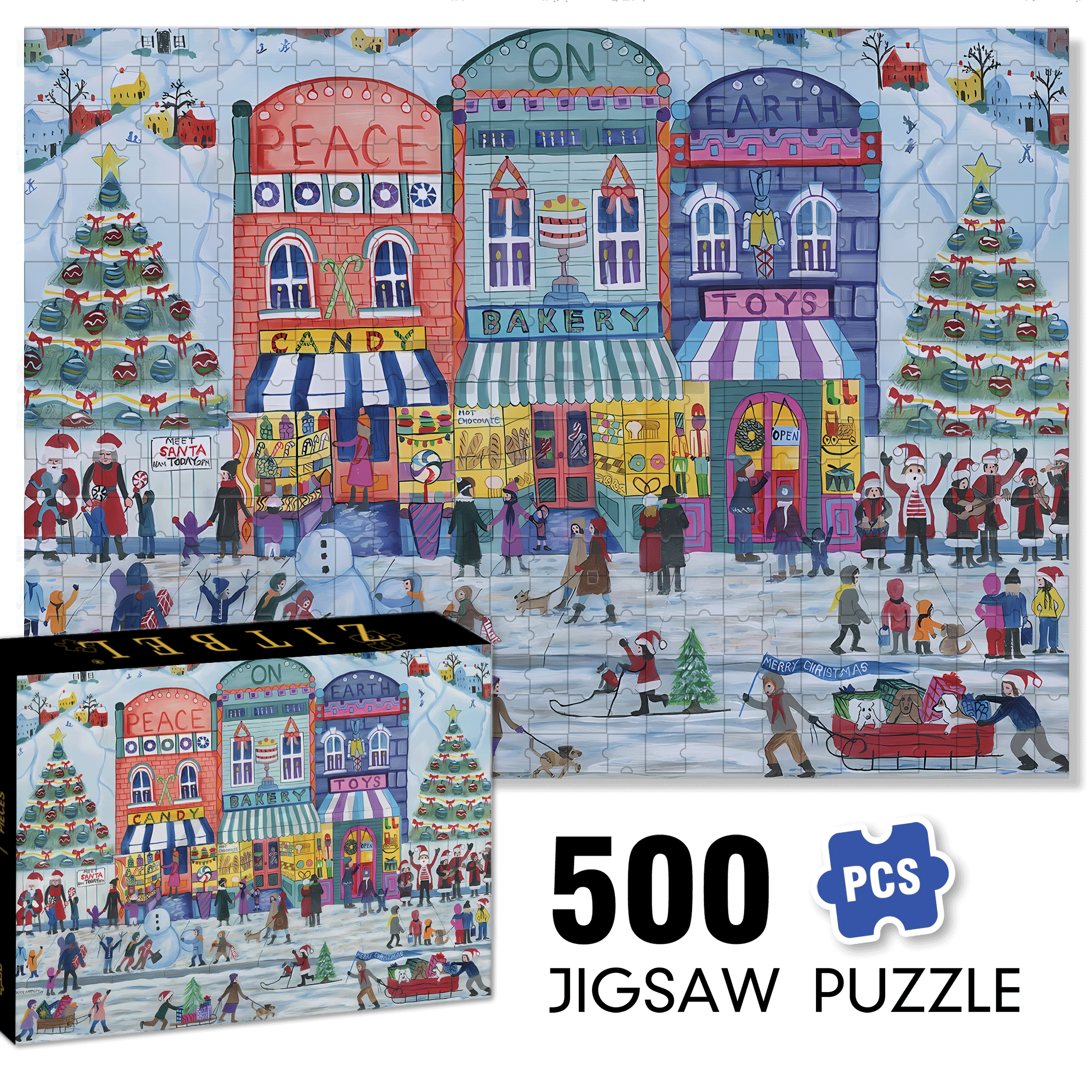Peace On Earth Christmas Village 500pcs/1000pcs Jigsaw Puzzle, Scratch-Resistant, Interactive Family Game & Brain-Boosting DIY Decor, Perfect for Halloween, Christmas & New Year Gifts, Family Puzzle Game
