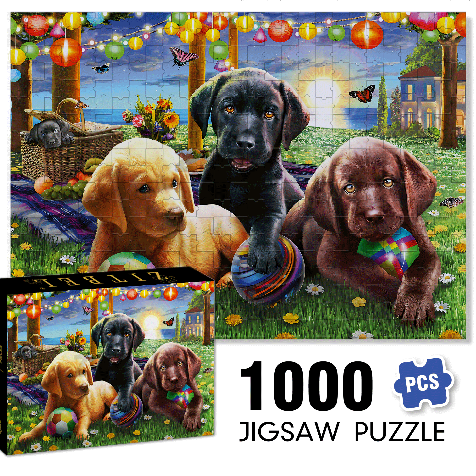Puppy Picnic 500pcs/1000pcs Jigsaw Puzzle, Scratch-Resistant, Interactive Family Game & Brain-Boosting DIY Decor, Perfect for Halloween, Christmas & New Year Gifts, Family Puzzle Game