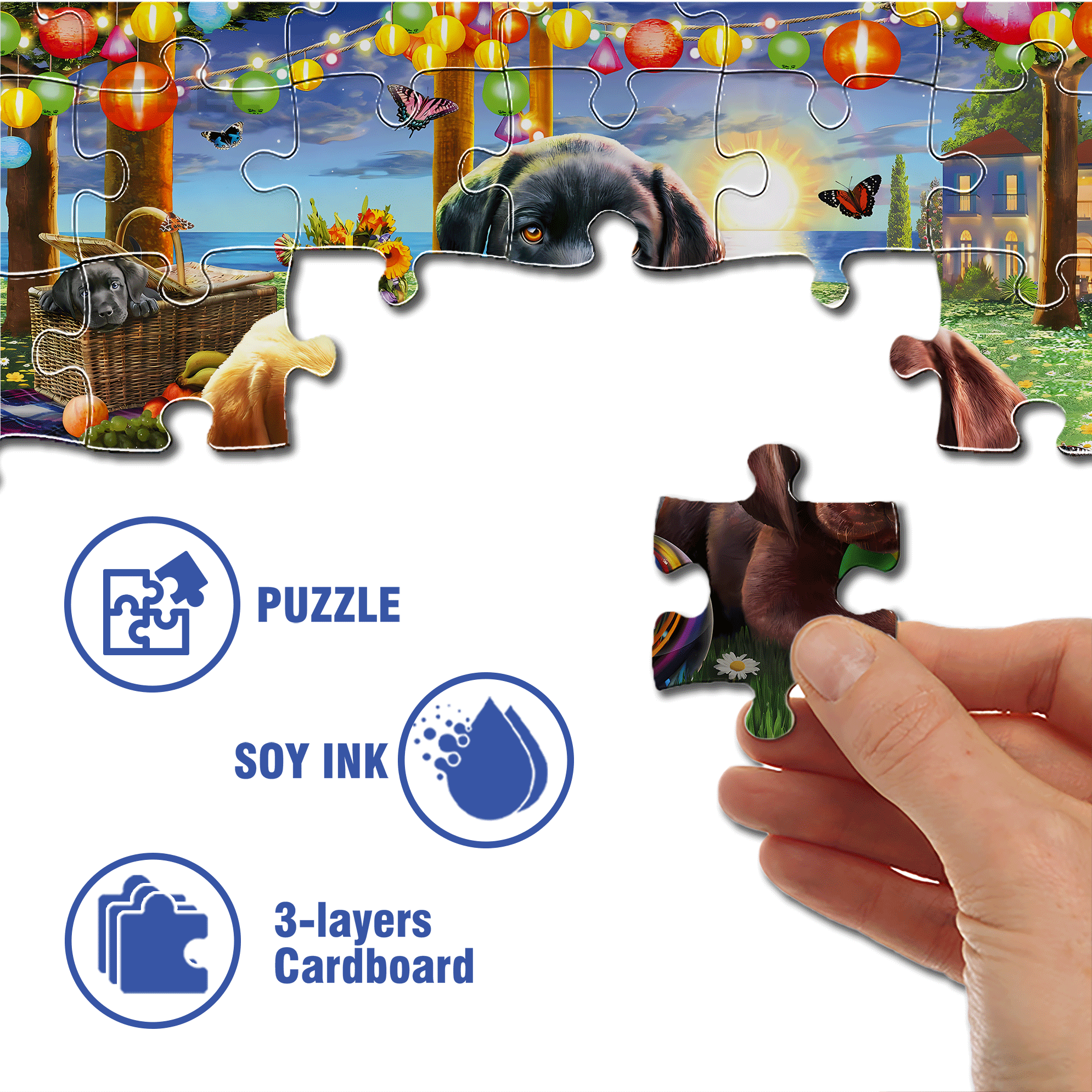 Puppy Picnic 500pcs/1000pcs Jigsaw Puzzle, Scratch-Resistant, Interactive Family Game & Brain-Boosting DIY Decor, Perfect for Halloween, Christmas & New Year Gifts, Family Puzzle Game