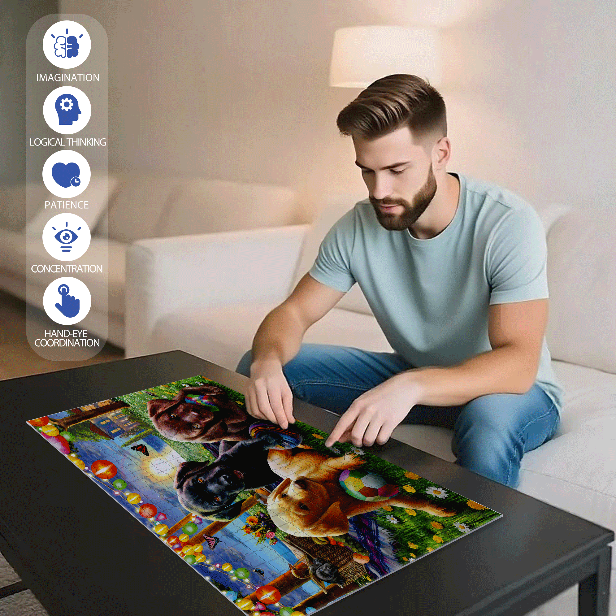 Puppy Picnic 500pcs/1000pcs Jigsaw Puzzle, Scratch-Resistant, Interactive Family Game & Brain-Boosting DIY Decor, Perfect for Halloween, Christmas & New Year Gifts, Family Puzzle Game