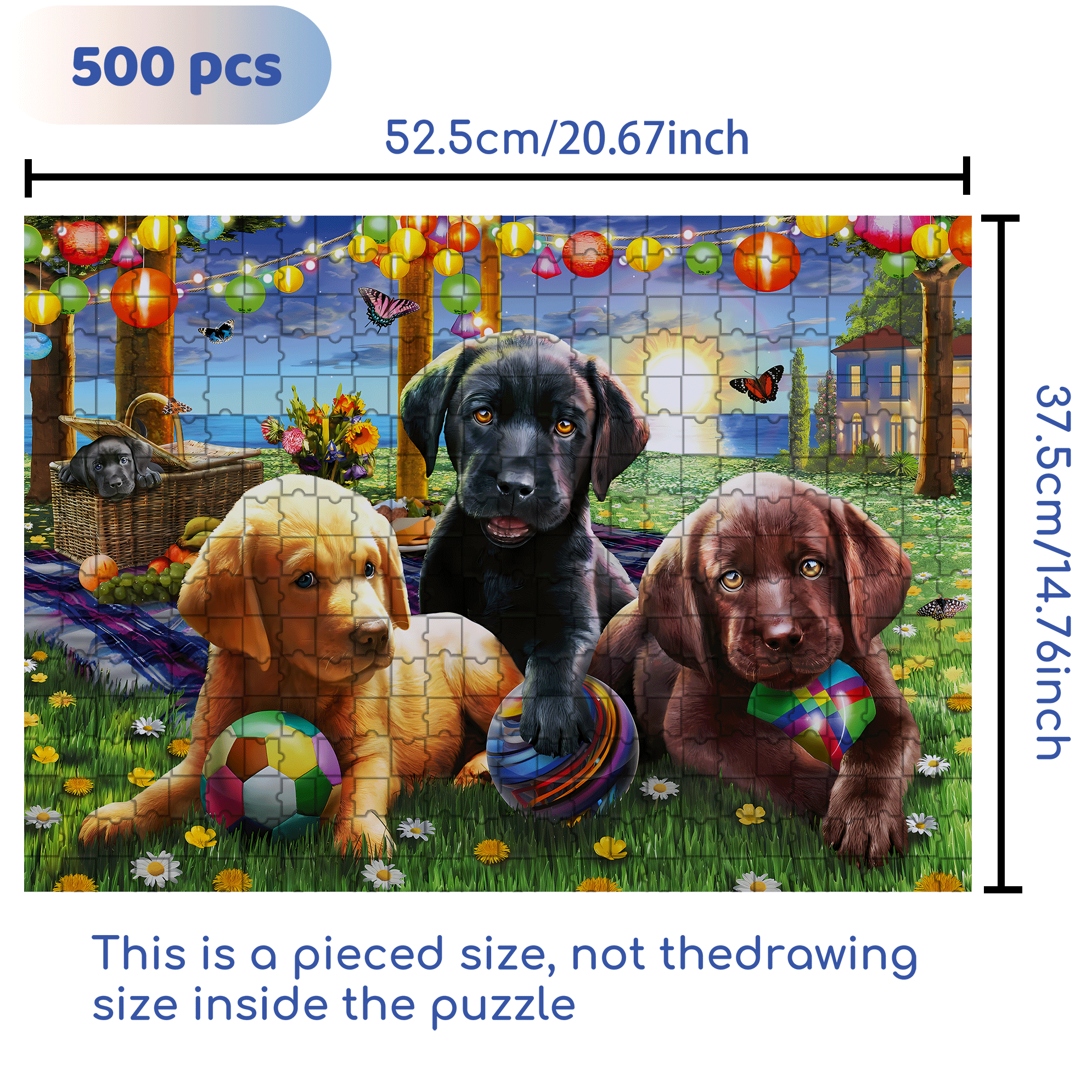 Puppy Picnic 500pcs/1000pcs Jigsaw Puzzle, Scratch-Resistant, Interactive Family Game & Brain-Boosting DIY Decor, Perfect for Halloween, Christmas & New Year Gifts, Family Puzzle Game