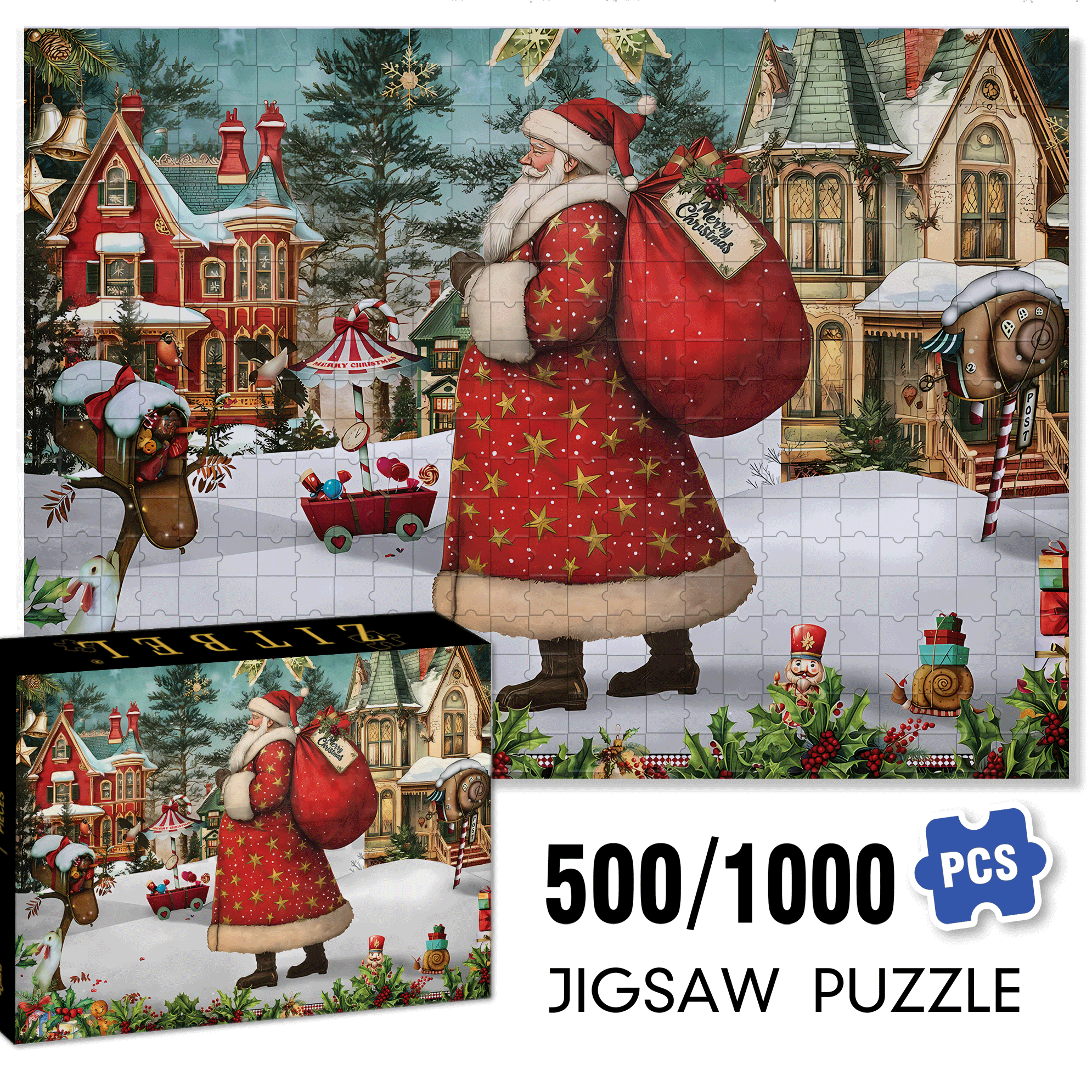 Santa Deliveries 500pcs/1000pcs Jigsaw Puzzle, Scratch-Resistant, Interactive Family Game & Brain-Boosting DIY Decor, Perfect for Halloween, Christmas & New Year Gifts, Family Puzzle Game