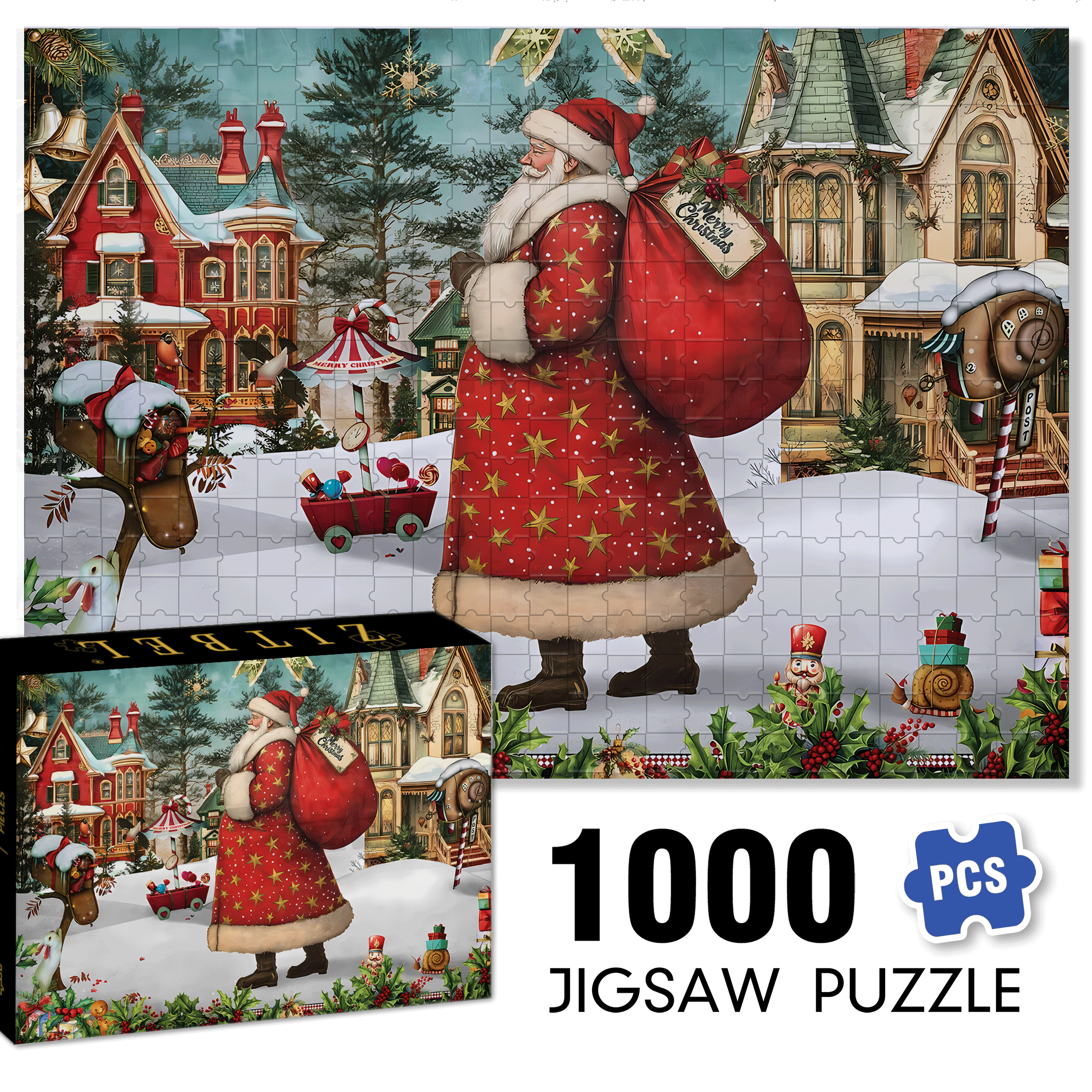 Santa Deliveries 500pcs/1000pcs Jigsaw Puzzle, Scratch-Resistant, Interactive Family Game & Brain-Boosting DIY Decor, Perfect for Halloween, Christmas & New Year Gifts, Family Puzzle Game