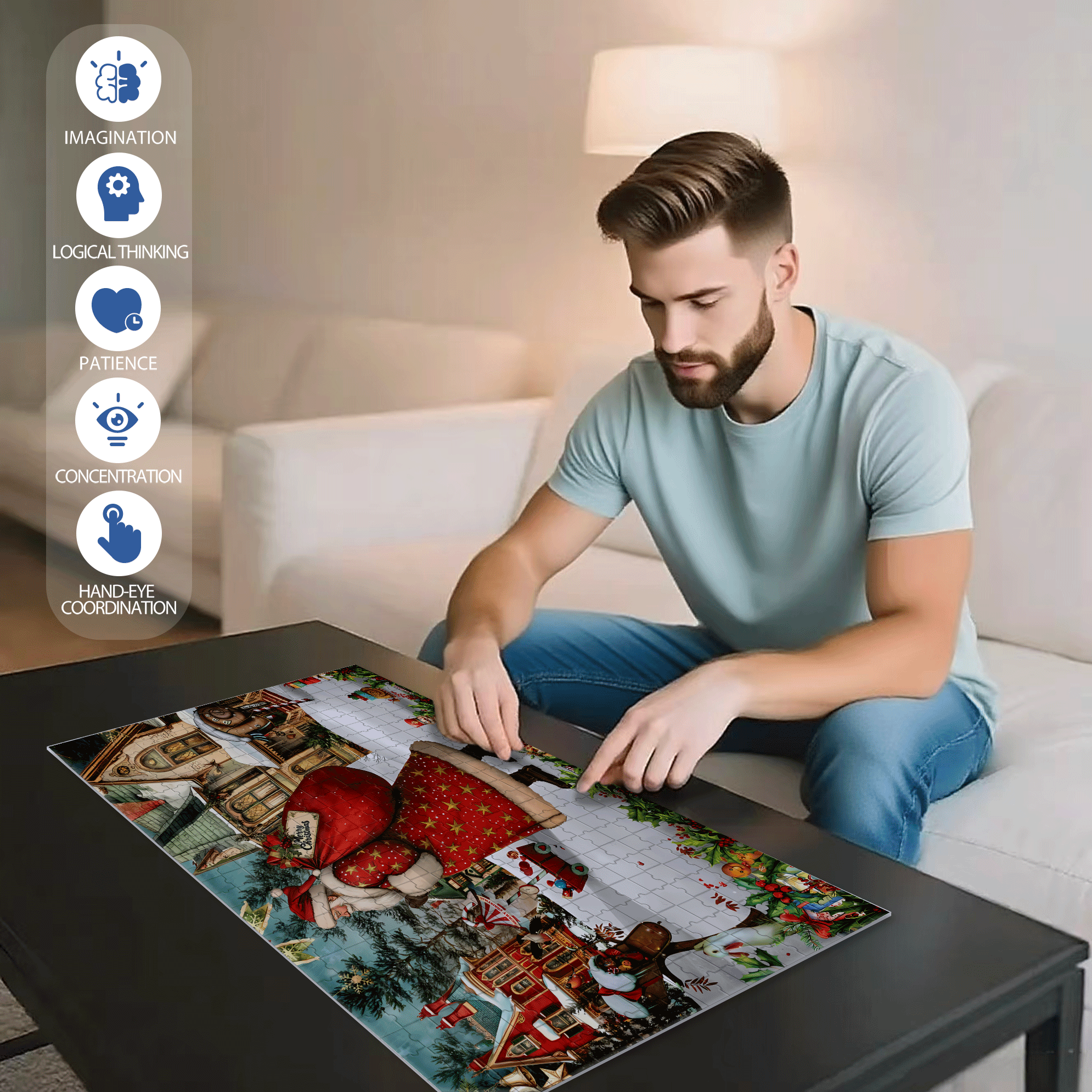 Santa Deliveries 500pcs/1000pcs Jigsaw Puzzle, Scratch-Resistant, Interactive Family Game & Brain-Boosting DIY Decor, Perfect for Halloween, Christmas & New Year Gifts, Family Puzzle Game