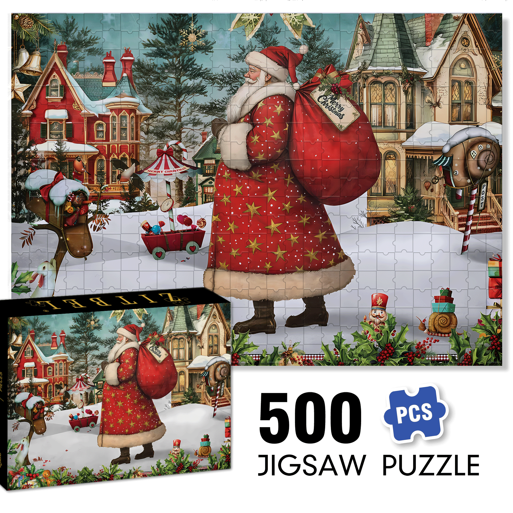 Santa Deliveries 500pcs/1000pcs Jigsaw Puzzle, Scratch-Resistant, Interactive Family Game & Brain-Boosting DIY Decor, Perfect for Halloween, Christmas & New Year Gifts, Family Puzzle Game