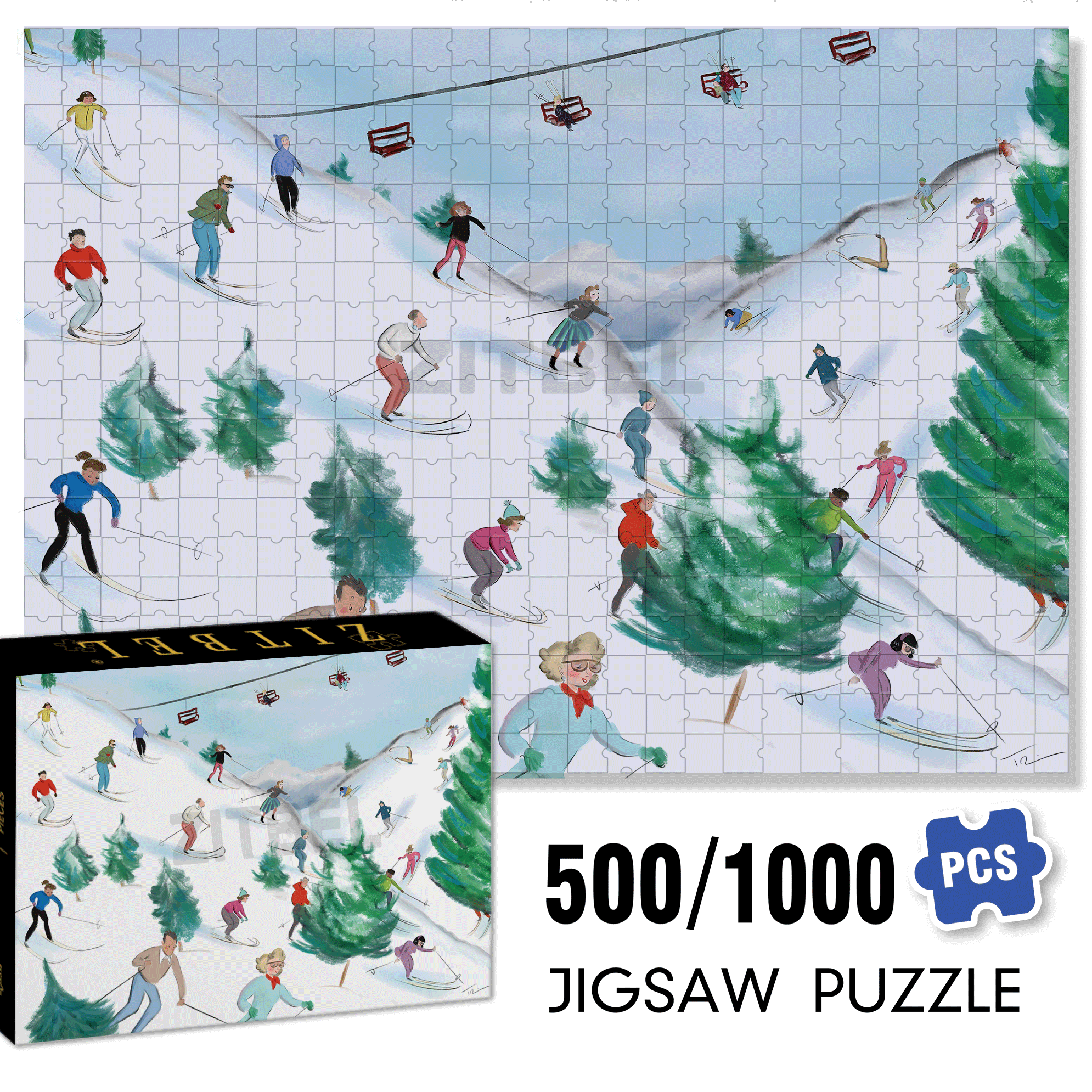 Slippery Slopes 500pcs/1000pcs Jigsaw Puzzle, Scratch-Resistant, Interactive Family Game & Brain-Boosting DIY Decor, Perfect for Halloween, Christmas & New Year Gifts, Family Puzzle Game