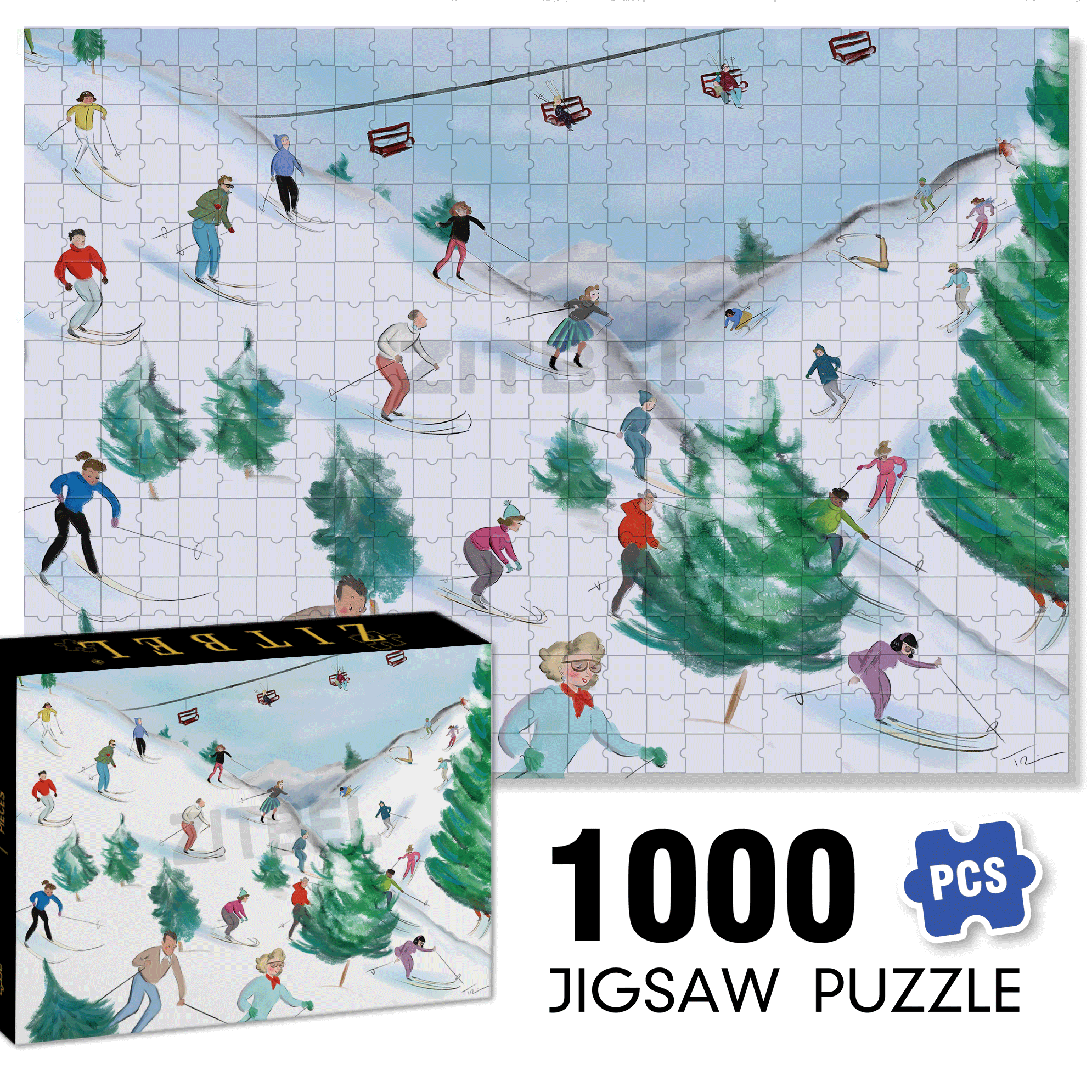 Slippery Slopes 500pcs/1000pcs Jigsaw Puzzle, Scratch-Resistant, Interactive Family Game & Brain-Boosting DIY Decor, Perfect for Halloween, Christmas & New Year Gifts, Family Puzzle Game