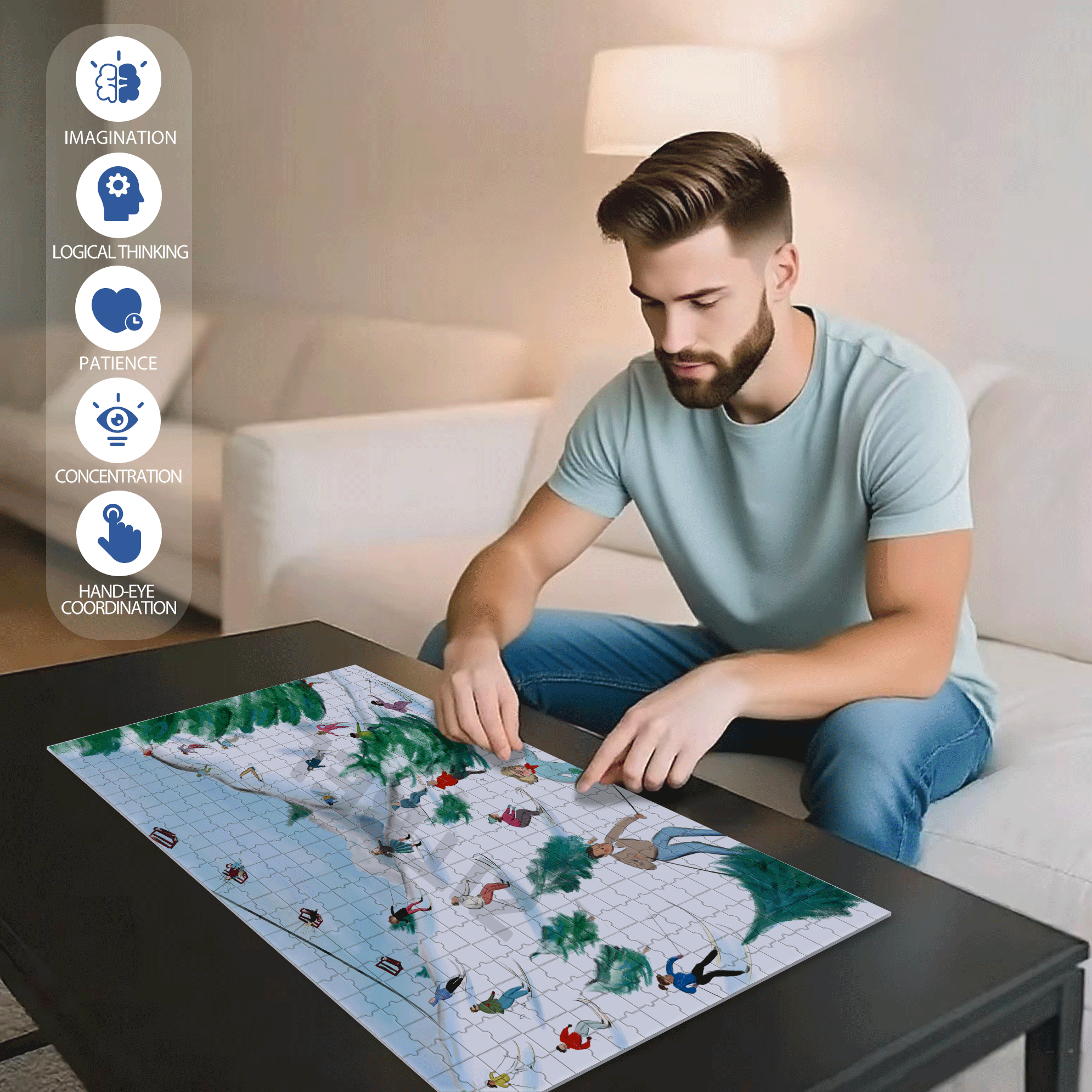Slippery Slopes 500pcs/1000pcs Jigsaw Puzzle, Scratch-Resistant, Interactive Family Game & Brain-Boosting DIY Decor, Perfect for Halloween, Christmas & New Year Gifts, Family Puzzle Game