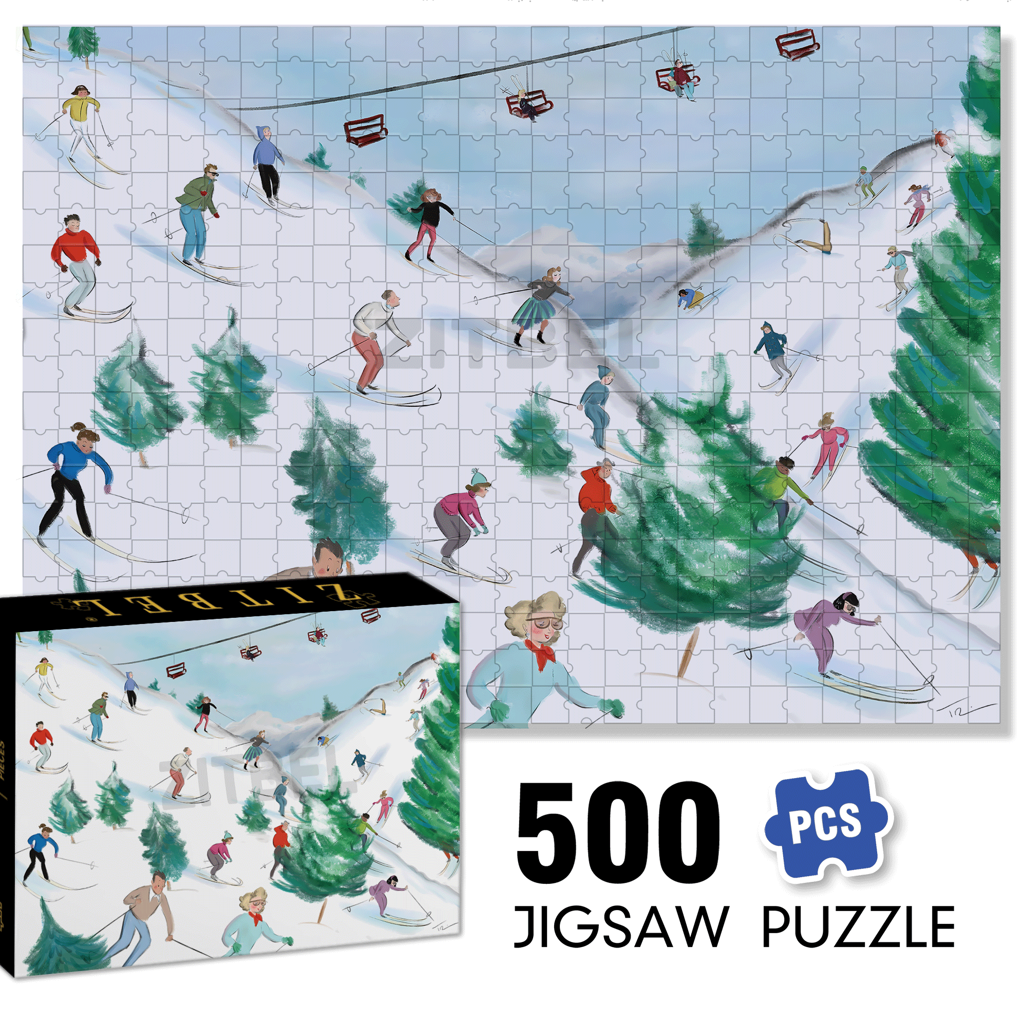 Slippery Slopes 500pcs/1000pcs Jigsaw Puzzle, Scratch-Resistant, Interactive Family Game & Brain-Boosting DIY Decor, Perfect for Halloween, Christmas & New Year Gifts, Family Puzzle Game