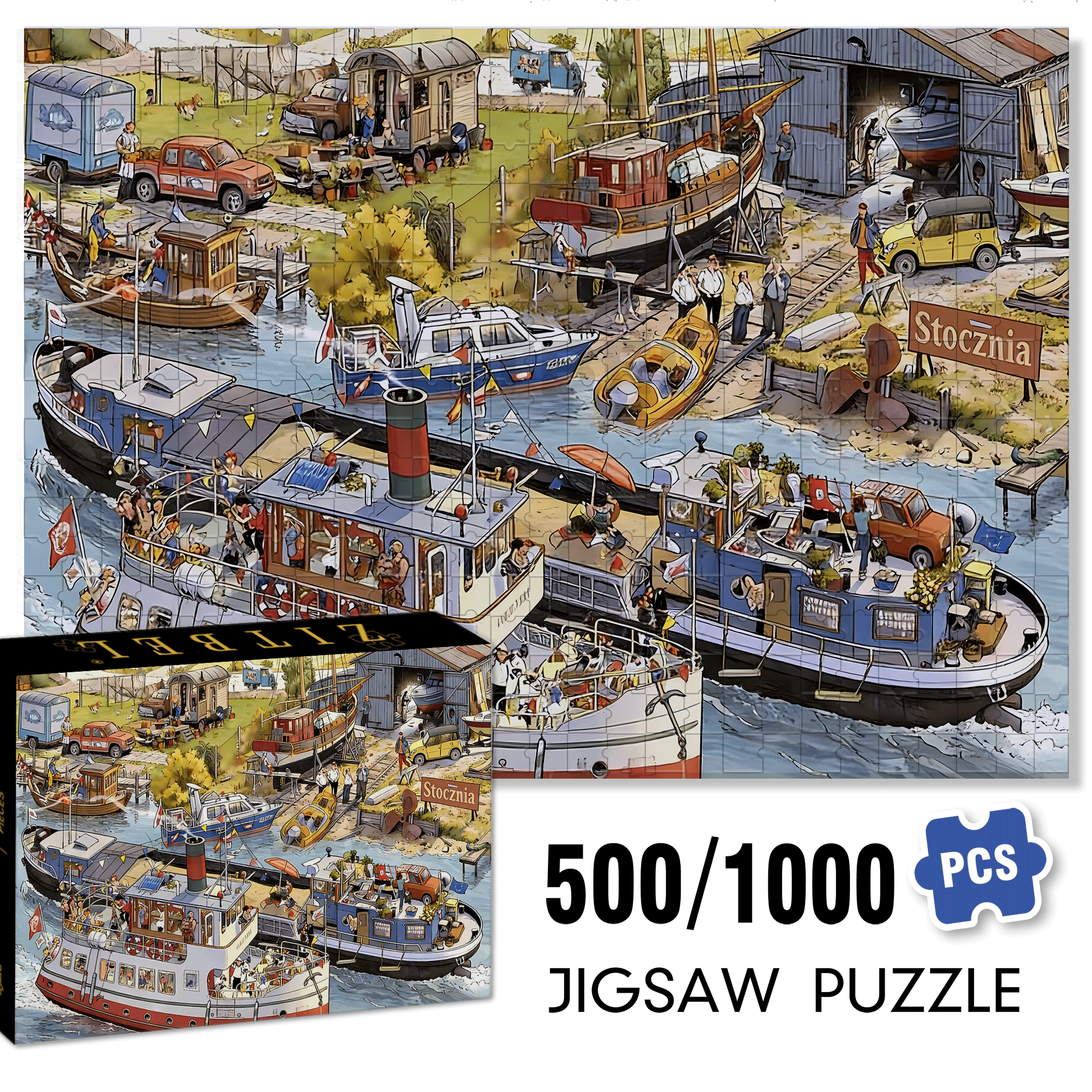 Small Town Pier 500pcs/1000pcs Jigsaw Puzzle, Scratch-Resistant, Interactive Family Game & Brain-Boosting DIY Decor, Perfect for Halloween, Christmas & New Year Gifts, Family Puzzle Game