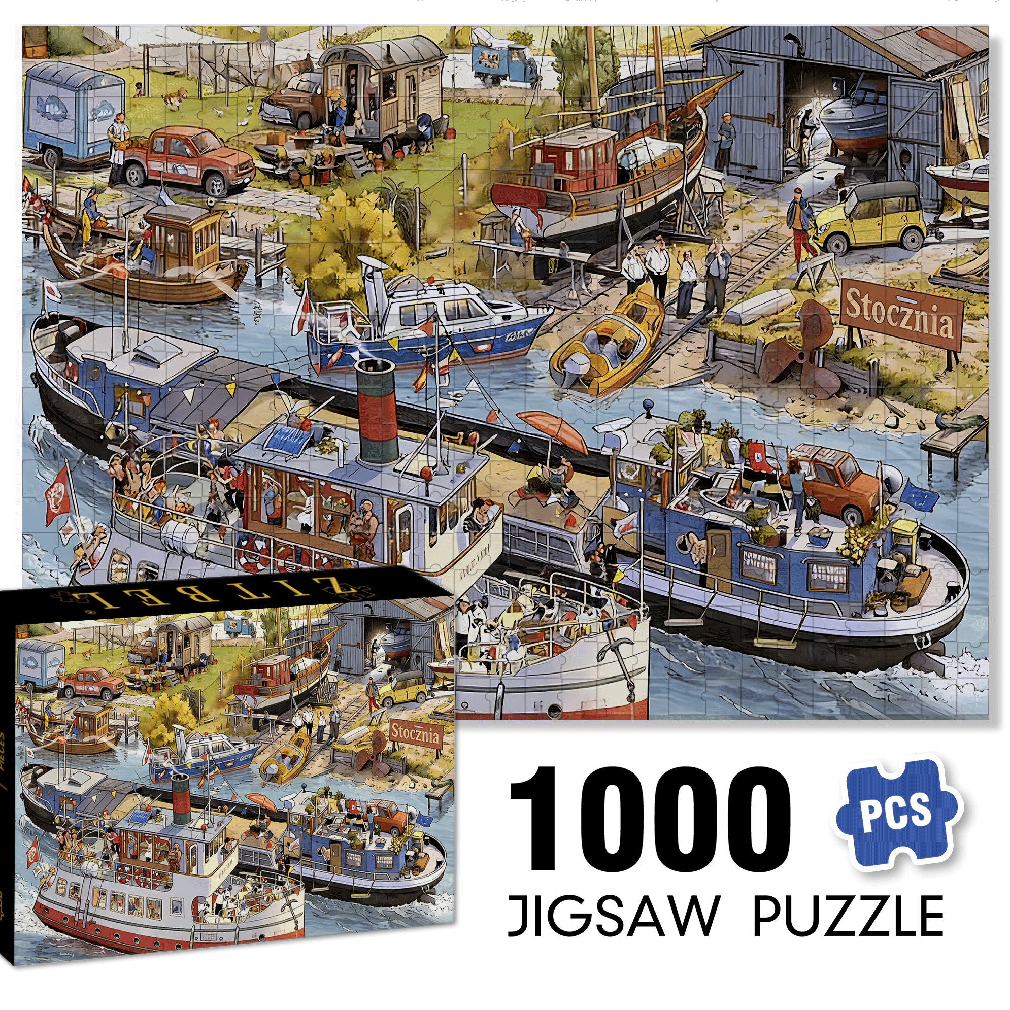 Small Town Pier 500pcs/1000pcs Jigsaw Puzzle, Scratch-Resistant, Interactive Family Game & Brain-Boosting DIY Decor, Perfect for Halloween, Christmas & New Year Gifts, Family Puzzle Game