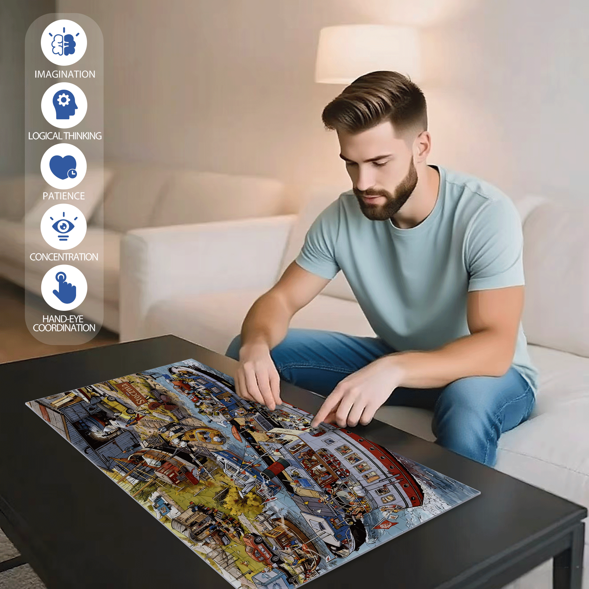 Small Town Pier 500pcs/1000pcs Jigsaw Puzzle, Scratch-Resistant, Interactive Family Game & Brain-Boosting DIY Decor, Perfect for Halloween, Christmas & New Year Gifts, Family Puzzle Game