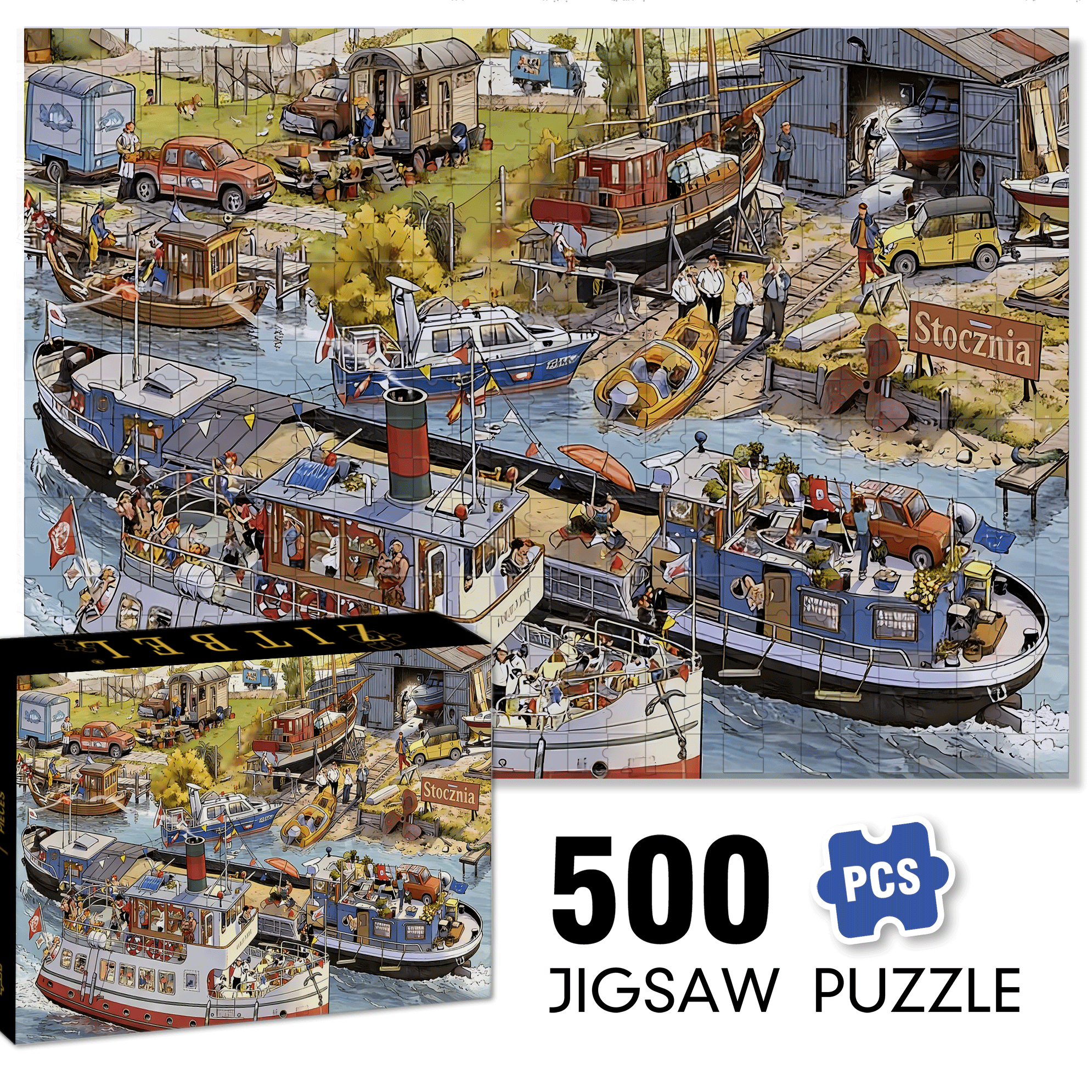 Small Town Pier 500pcs/1000pcs Jigsaw Puzzle, Scratch-Resistant, Interactive Family Game & Brain-Boosting DIY Decor, Perfect for Halloween, Christmas & New Year Gifts, Family Puzzle Game
