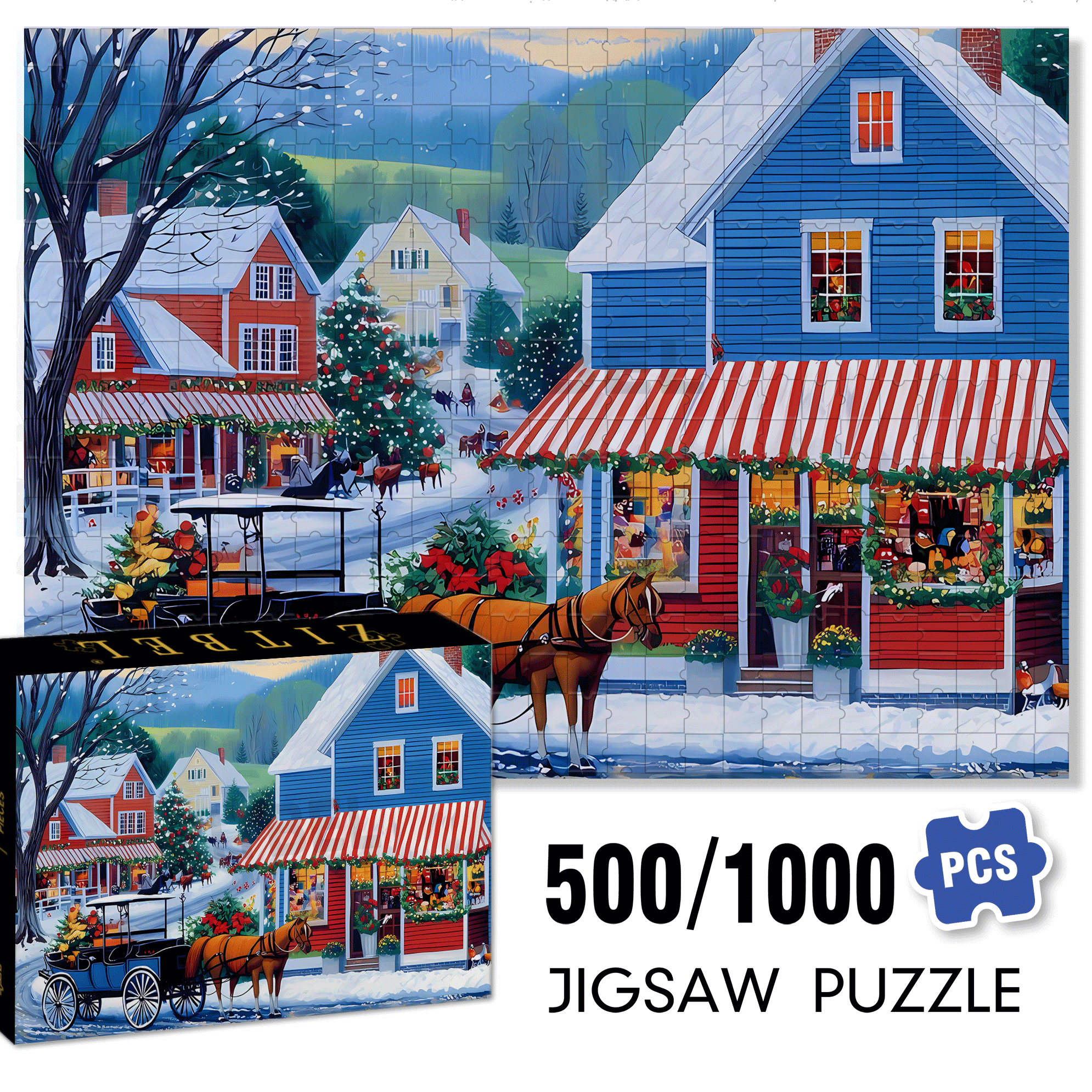 Small Blue Town Story 500pcs/1000pcs Jigsaw Puzzle, Scratch-Resistant, Interactive Family Game & Brain-Boosting DIY Decor, Perfect for Halloween, Christmas & New Year Gifts, Family Puzzle Game