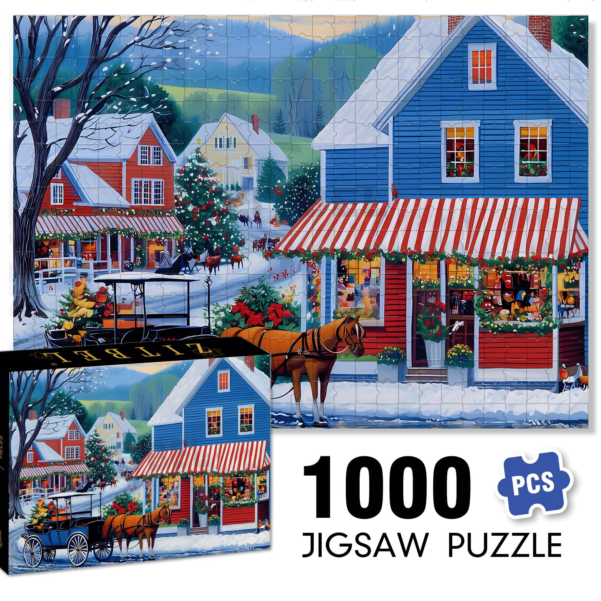 Small Blue Town Story 500pcs/1000pcs Jigsaw Puzzle, Scratch-Resistant, Interactive Family Game & Brain-Boosting DIY Decor, Perfect for Halloween, Christmas & New Year Gifts, Family Puzzle Game