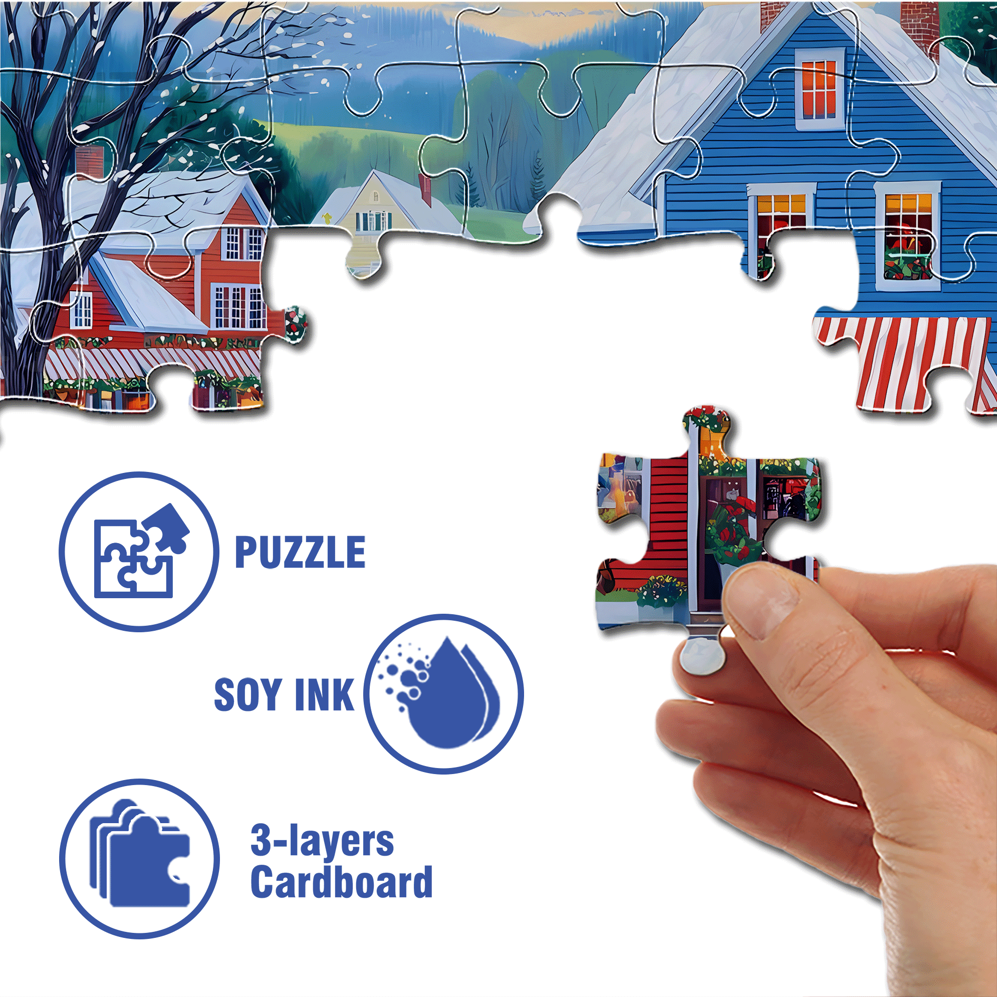 Small Blue Town Story 500pcs/1000pcs Jigsaw Puzzle, Scratch-Resistant, Interactive Family Game & Brain-Boosting DIY Decor, Perfect for Halloween, Christmas & New Year Gifts, Family Puzzle Game