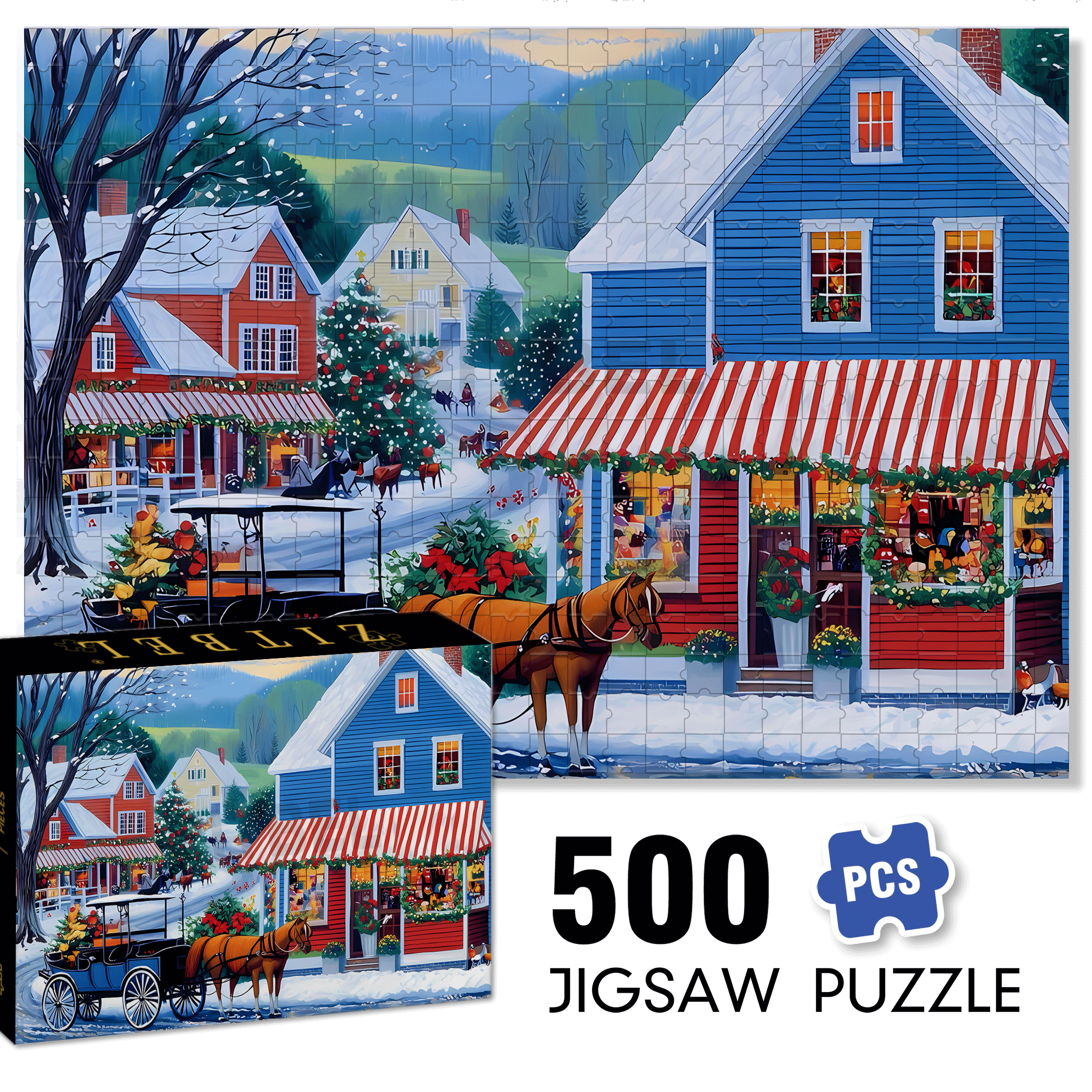 Small Blue Town Story 500pcs/1000pcs Jigsaw Puzzle, Scratch-Resistant, Interactive Family Game & Brain-Boosting DIY Decor, Perfect for Halloween, Christmas & New Year Gifts, Family Puzzle Game