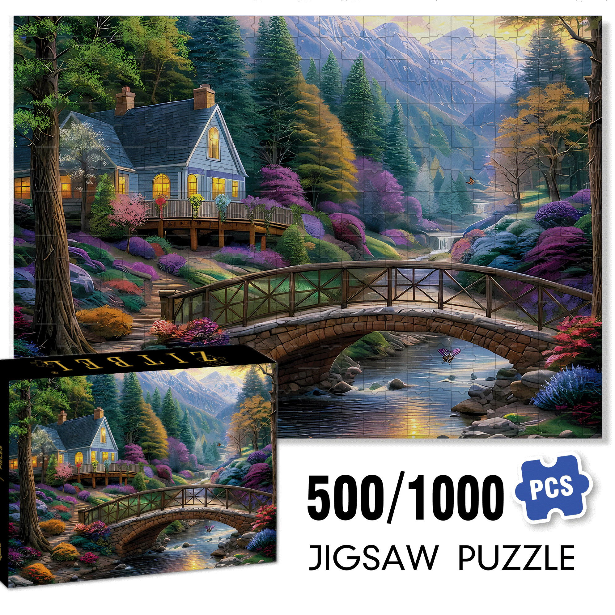 Spring Bridge 500pcs/1000pcs Jigsaw Puzzle, Scratch-Resistant, Interactive Family Game & Brain-Boosting DIY Decor, Perfect for Halloween, Christmas & New Year Gifts, Family Puzzle Game