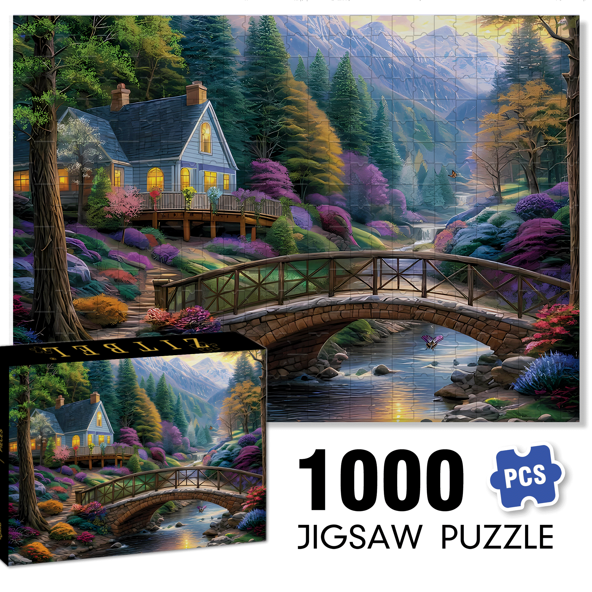 Spring Bridge 500pcs/1000pcs Jigsaw Puzzle, Scratch-Resistant, Interactive Family Game & Brain-Boosting DIY Decor, Perfect for Halloween, Christmas & New Year Gifts, Family Puzzle Game