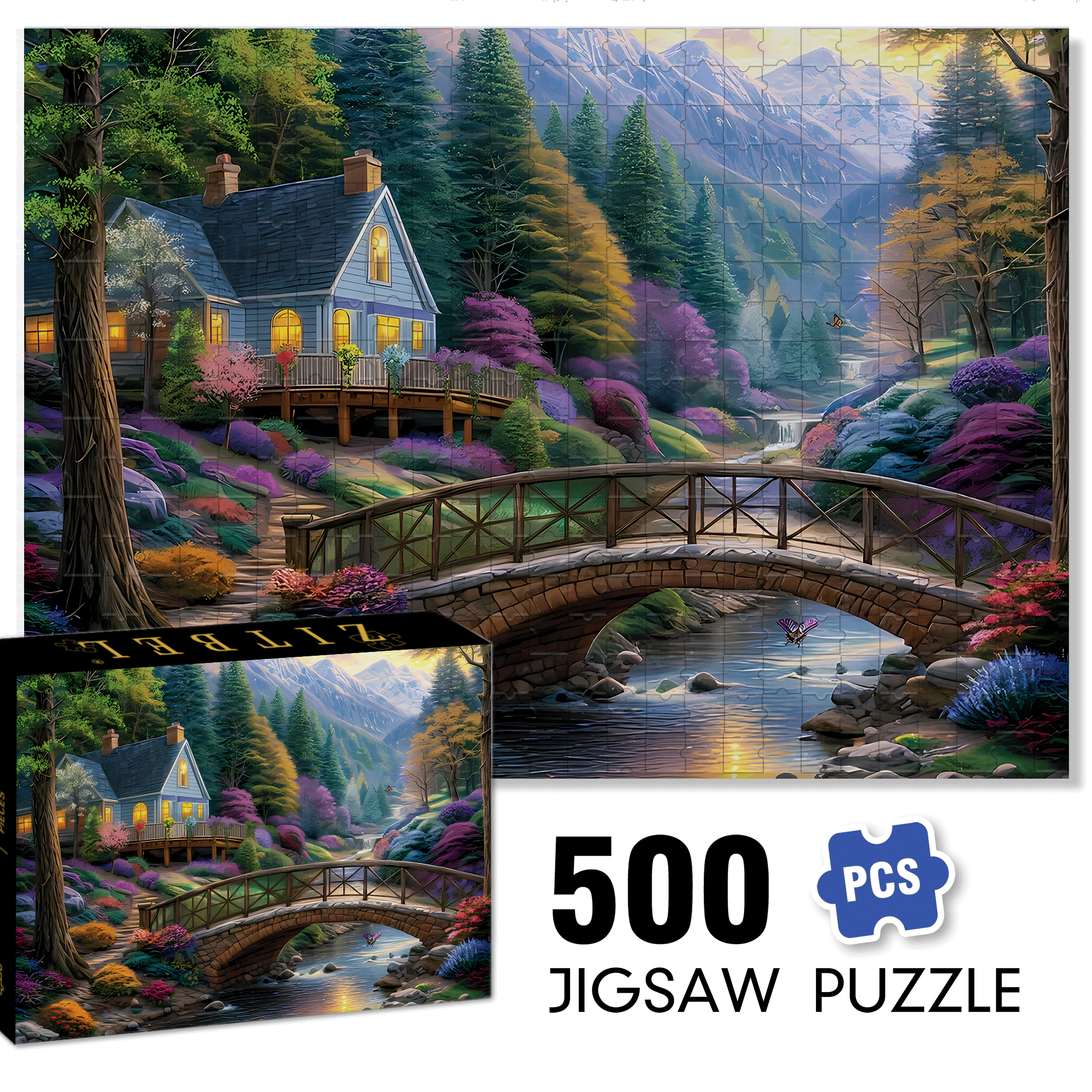 Spring Bridge 500pcs/1000pcs Jigsaw Puzzle, Scratch-Resistant, Interactive Family Game & Brain-Boosting DIY Decor, Perfect for Halloween, Christmas & New Year Gifts, Family Puzzle Game