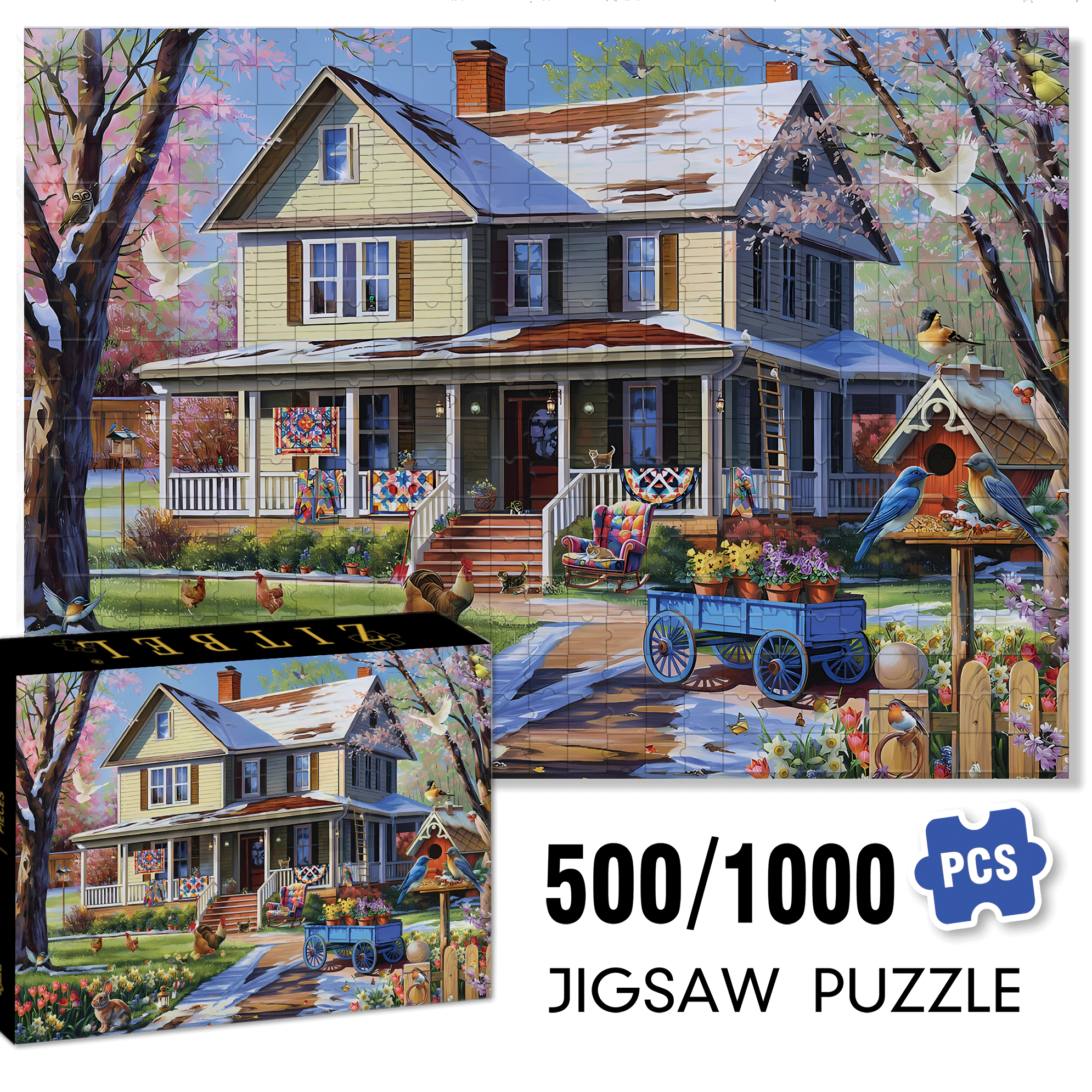 Spring Is Coming Soon 500pcs/1000pcs Jigsaw Puzzle, Scratch-Resistant, Interactive Family Game & Brain-Boosting DIY Decor, Perfect for Halloween, Christmas & New Year Gifts, Family Puzzle Game