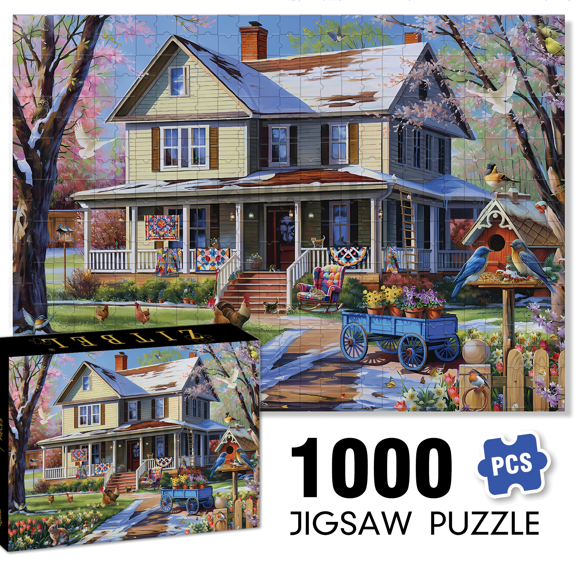 Spring Is Coming Soon 500pcs/1000pcs Jigsaw Puzzle, Scratch-Resistant, Interactive Family Game & Brain-Boosting DIY Decor, Perfect for Halloween, Christmas & New Year Gifts, Family Puzzle Game