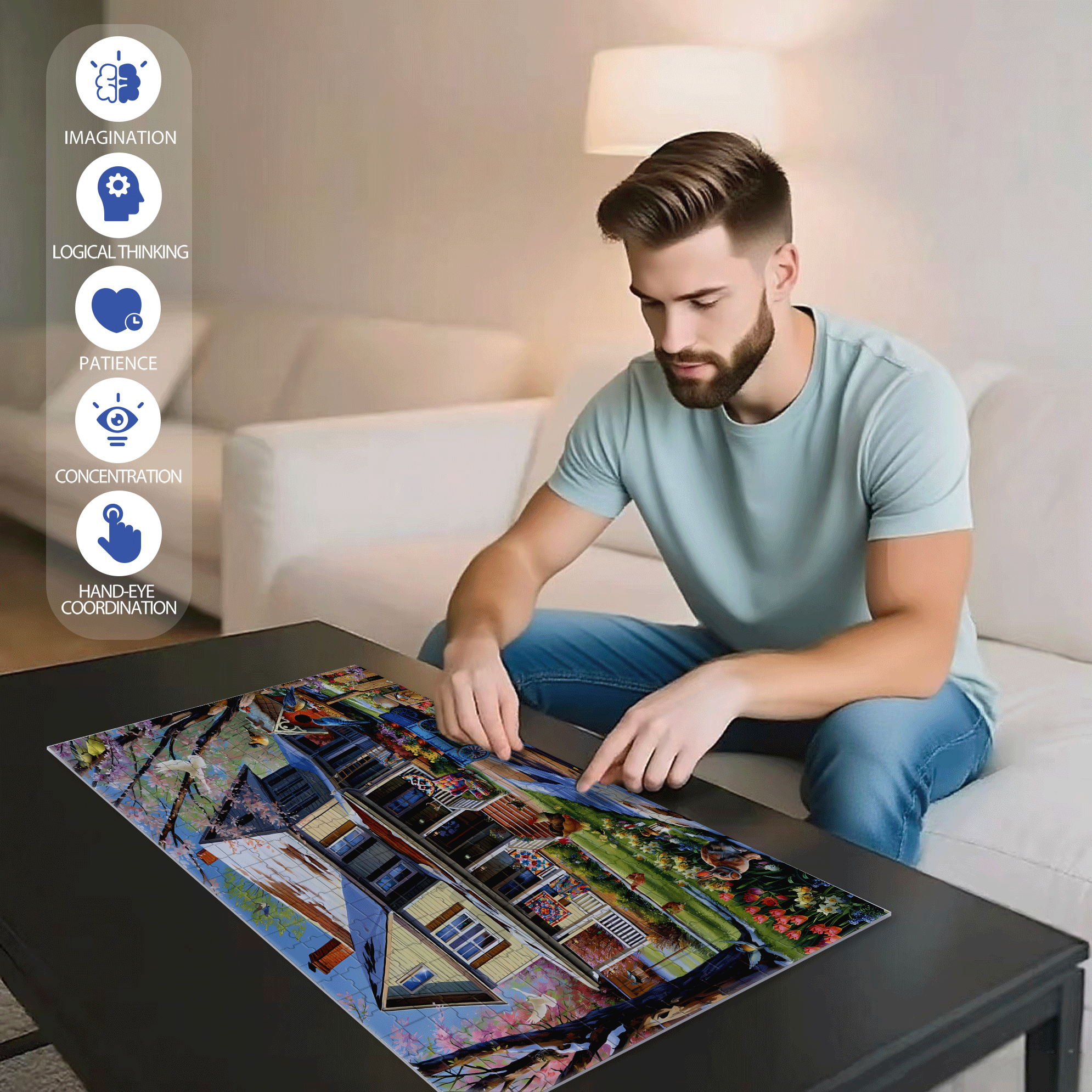Spring Is Coming Soon 500pcs/1000pcs Jigsaw Puzzle, Scratch-Resistant, Interactive Family Game & Brain-Boosting DIY Decor, Perfect for Halloween, Christmas & New Year Gifts, Family Puzzle Game