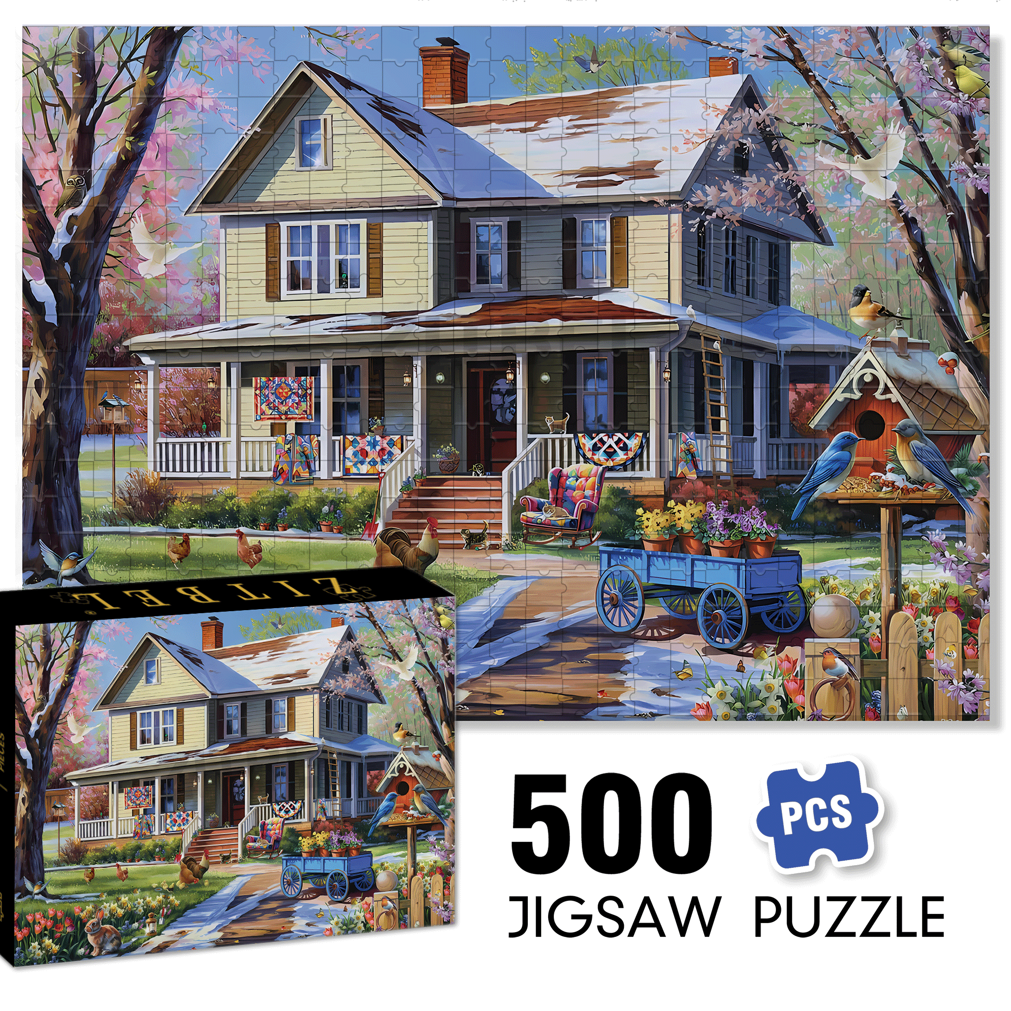 Spring Is Coming Soon 500pcs/1000pcs Jigsaw Puzzle, Scratch-Resistant, Interactive Family Game & Brain-Boosting DIY Decor, Perfect for Halloween, Christmas & New Year Gifts, Family Puzzle Game