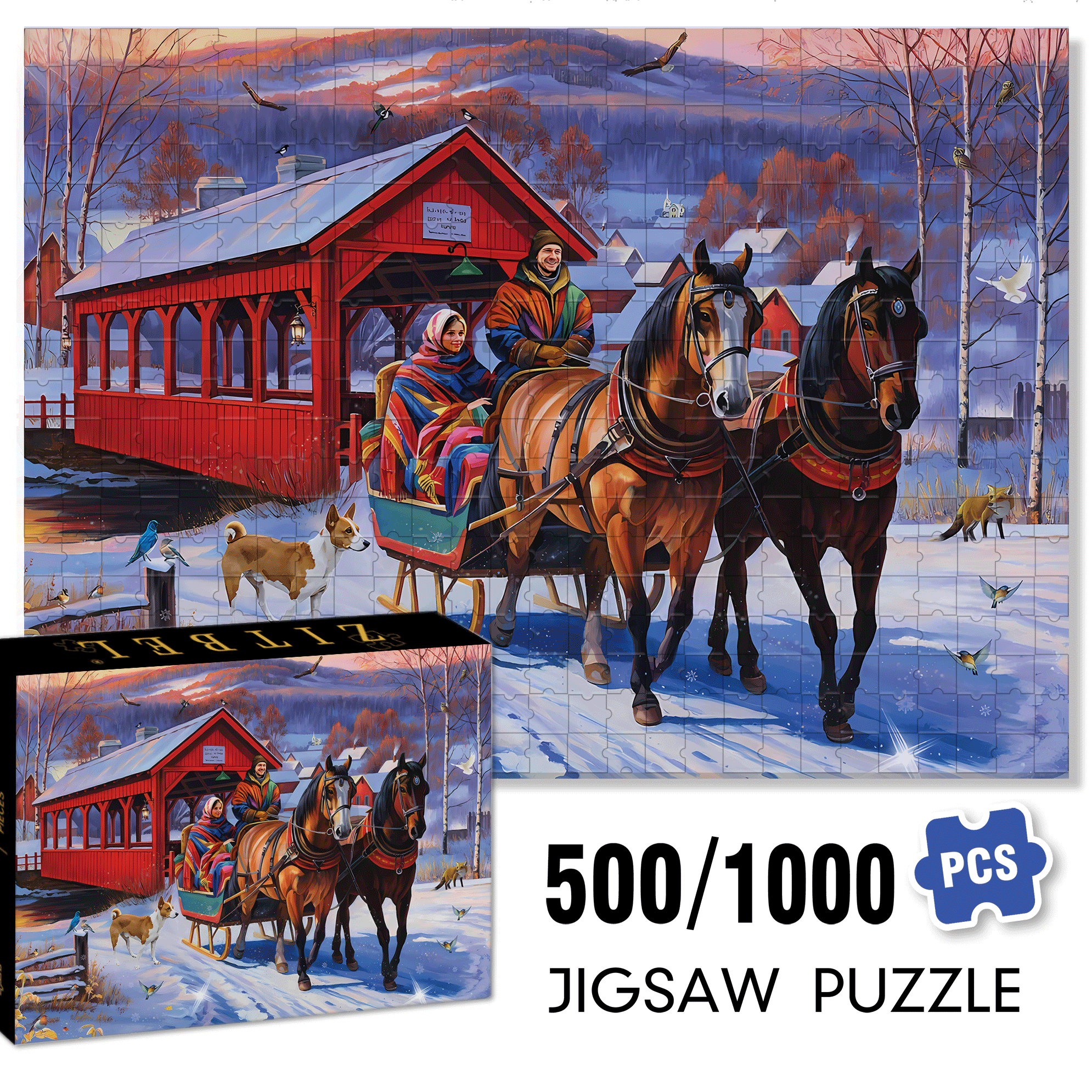 Sunset Ride 500pcs/1000pcs Jigsaw Puzzle, Scratch-Resistant, Interactive Family Game & Brain-Boosting DIY Decor, Perfect for Halloween, Christmas & New Year Gifts, Family Puzzle Game