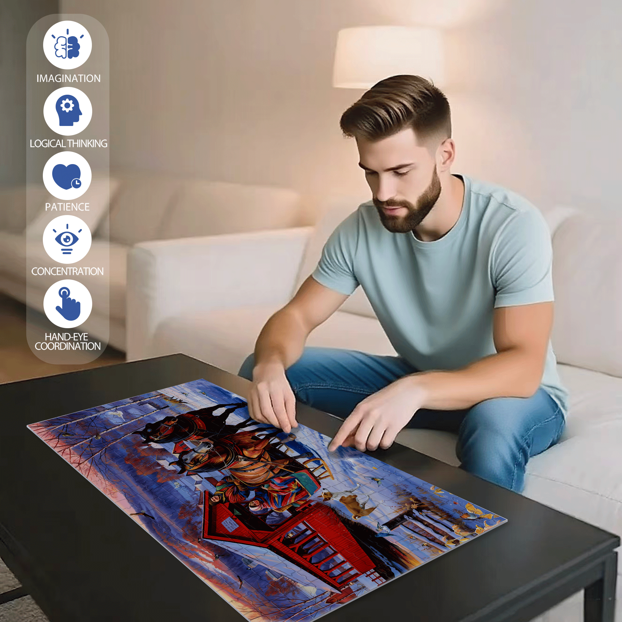 Sunset Ride 500pcs/1000pcs Jigsaw Puzzle, Scratch-Resistant, Interactive Family Game & Brain-Boosting DIY Decor, Perfect for Halloween, Christmas & New Year Gifts, Family Puzzle Game