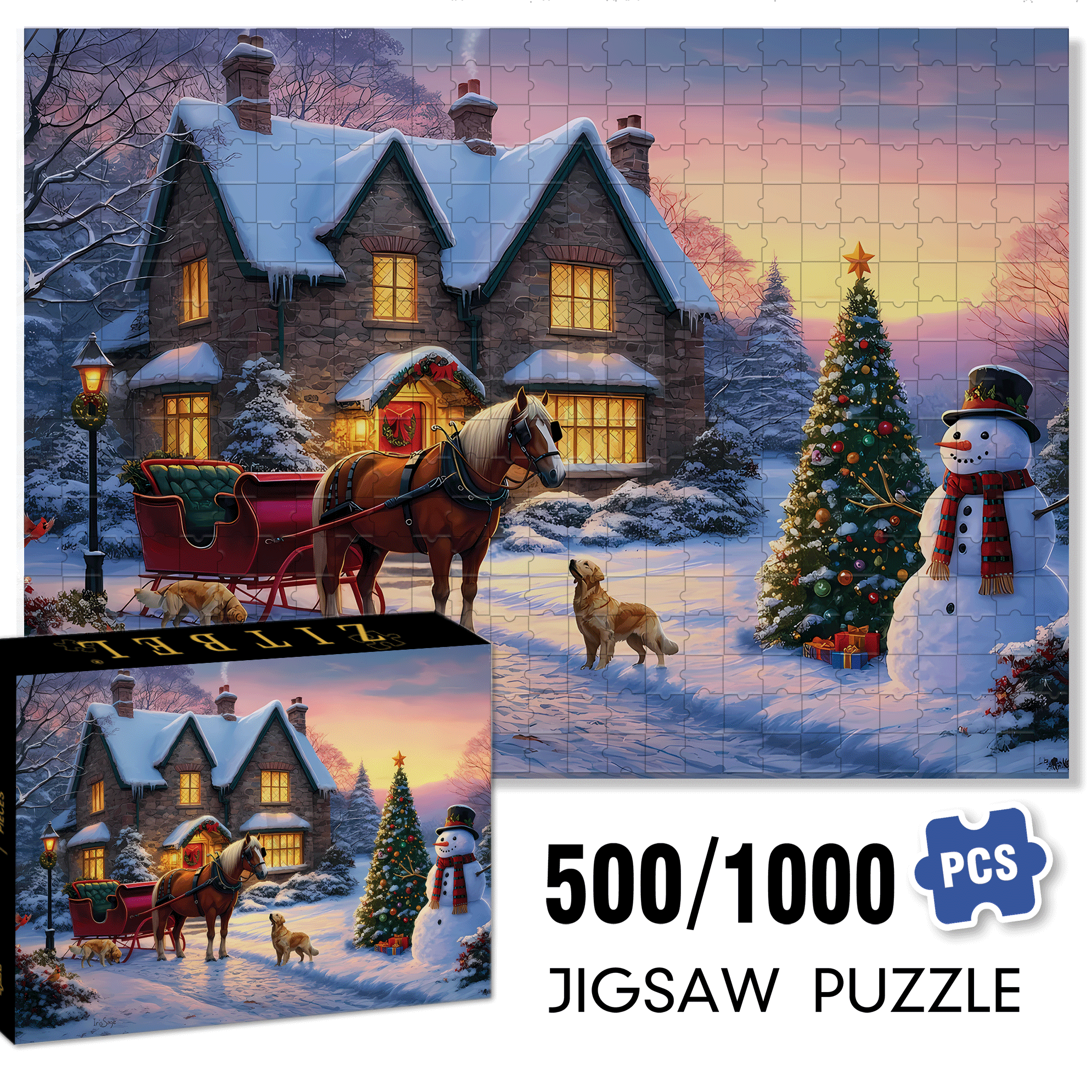 That Holiday Glow 500pcs/1000pcs Jigsaw Puzzle, Scratch-Resistant, Interactive Family Game & Brain-Boosting DIY Decor, Perfect for Halloween, Christmas & New Year Gifts, Family Puzzle Game
