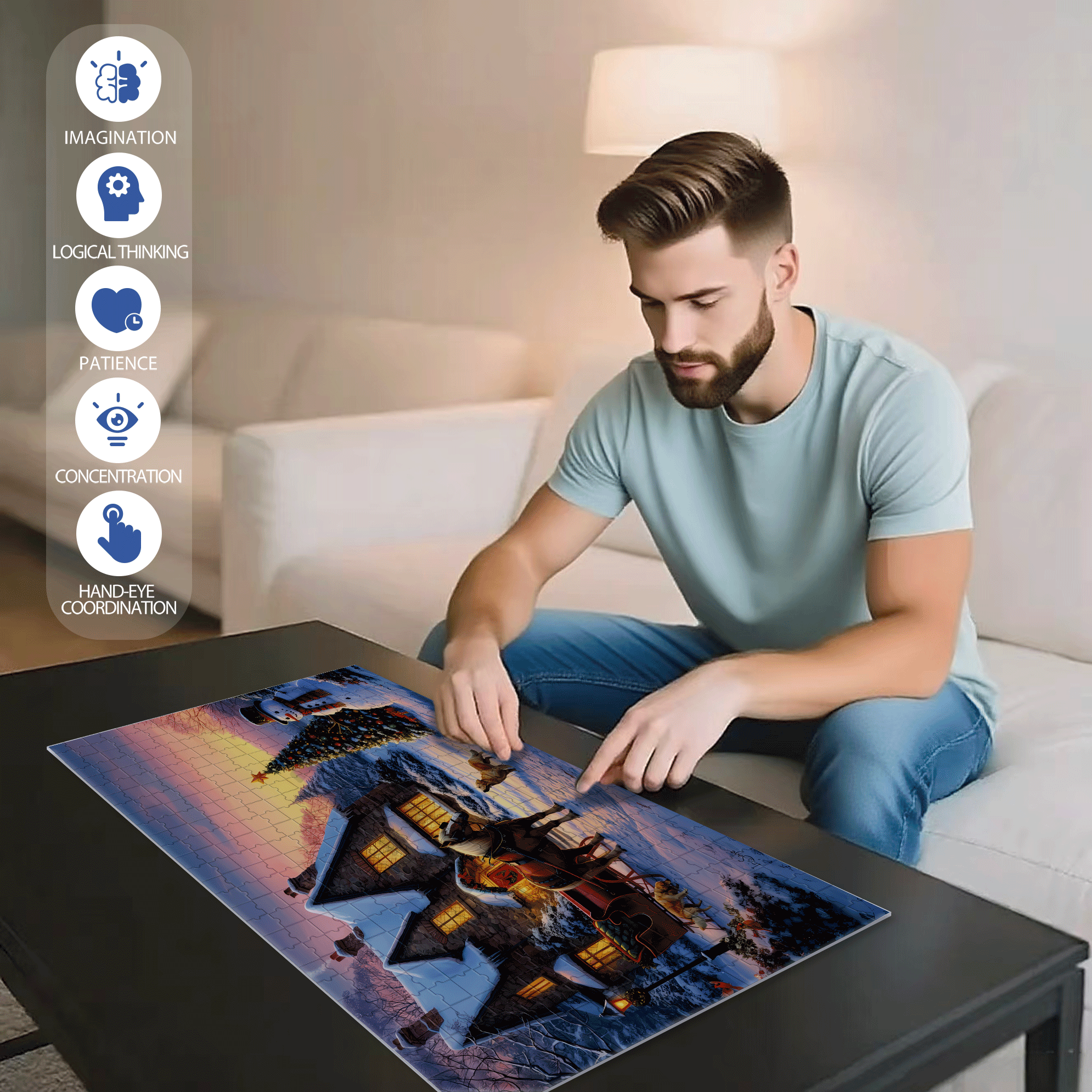 That Holiday Glow 500pcs/1000pcs Jigsaw Puzzle, Scratch-Resistant, Interactive Family Game & Brain-Boosting DIY Decor, Perfect for Halloween, Christmas & New Year Gifts, Family Puzzle Game