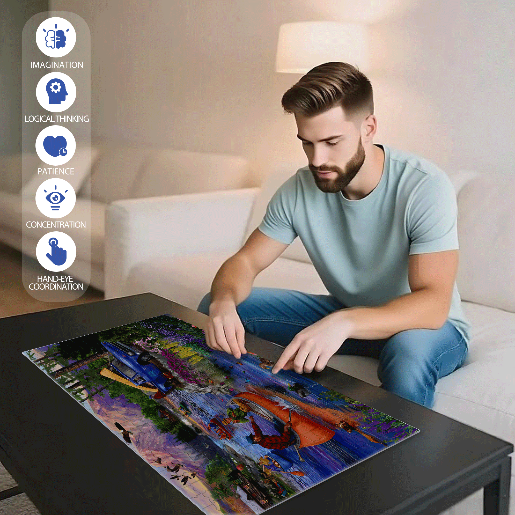 The Canoe Crowd 500pcs/1000pcs Jigsaw Puzzle, Scratch-Resistant, Interactive Family Game & Brain-Boosting DIY Decor, Perfect for Halloween, Christmas & New Year Gifts, Family Puzzle Game